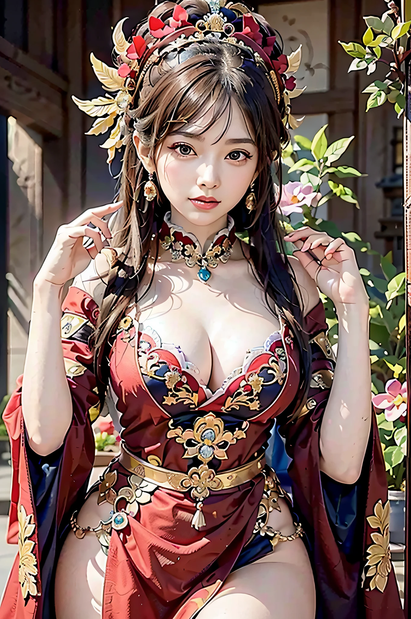 (8k, RAW photo, best quality, masterpiece:1.2), (realistic, photo-realistic:1.37),1girl,araffe woman in a colorful dress and headdress posing for a picture, ornate cosplay, beautiful costume, intricate fantasy dress, a beautiful fantasy empress, chinese dress, intricate dress, intricate outfit, traditional beauty, gorgeous chinese model, chinese costume, inspired by Lan Ying, wearing an ornate outfit, traditional tai costume, inspired by Pu Hua, wearing an elegant tribal outfit