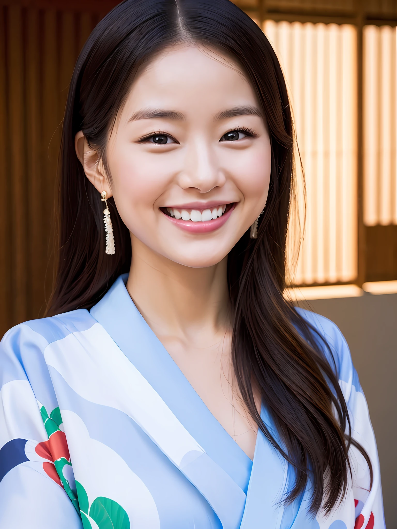 Unforgettable smile, kimono, obi, hakama, (photo real: 1.4), (hyperrealistic: 1.4), (real: 1.3),