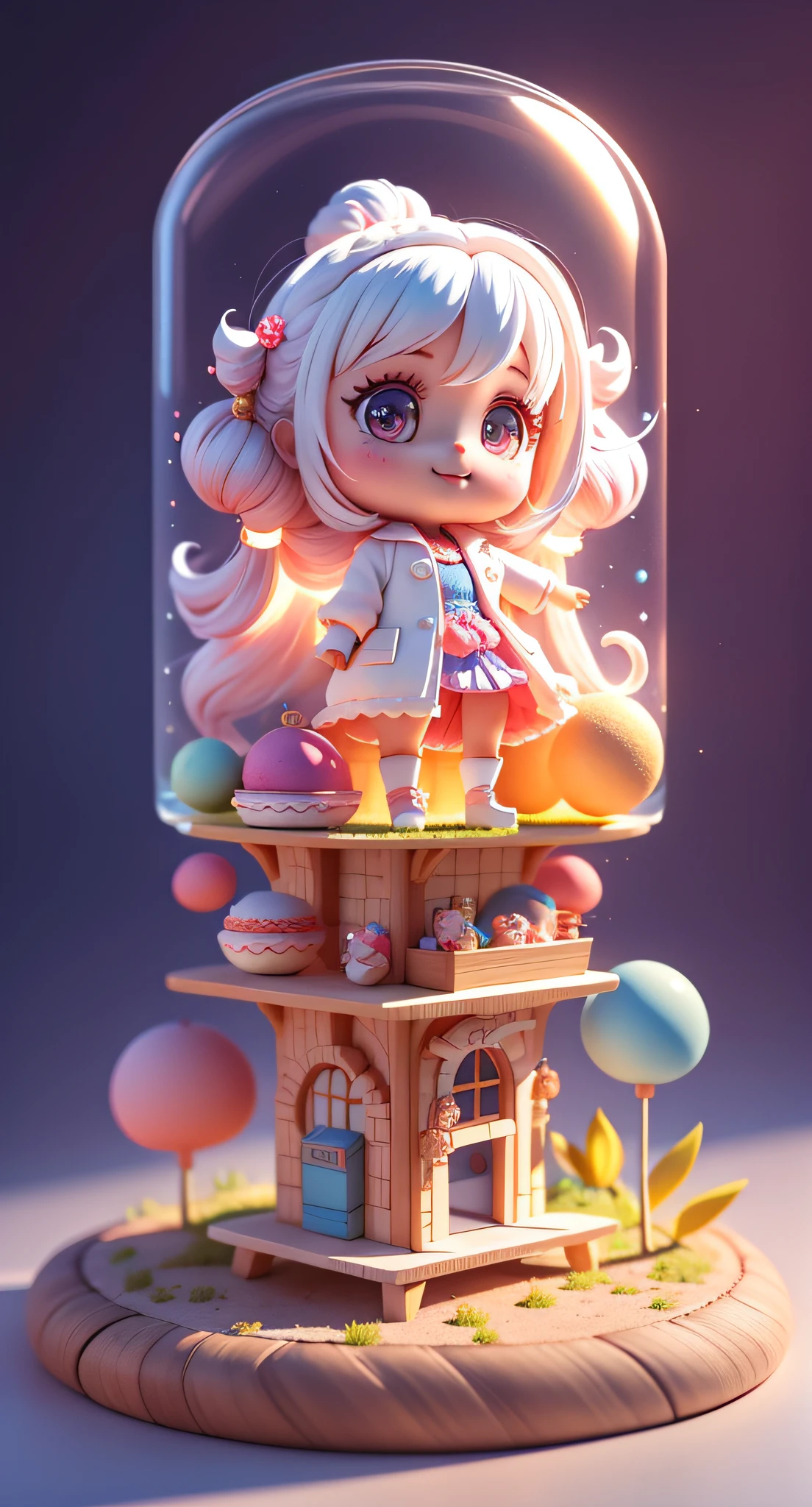 Official Art, Unified 8k Wallpaper, Super Detailed, Beautiful and Aesthetic, Masterpiece, Best Quality, Oversized Wallpaper, Detailed Plastic Material, ((Same Character, Front, Side,)) Best Quality, (Very Detailed Model), (Best Quality), Octane Rendering, Ray Tracing, Very Detailed, 3D Toys, Exaggerated Giant Long Hair, Cute Candy Little Girl, Full Body 3D Drawing, 1 pc, Good Looking, Big Eyes, Cute, Happy, C4D, Pop Matt Blind Box, Macaron Tones, glowing bubbles, toys, solid color background, chibi, fluorescent translucency, luminescence, kawaii, doll, (((scientist, white lab coat))), reference table, pop mart blind box, pixar, intricate details, close-up,. Inspired by Alice in Wonderland, magic, fairy tales. Unreal Engine, octane render, cuteness render, 3d rendering, Adobe Photoshop, awe inspiring, beautiful, cute ,