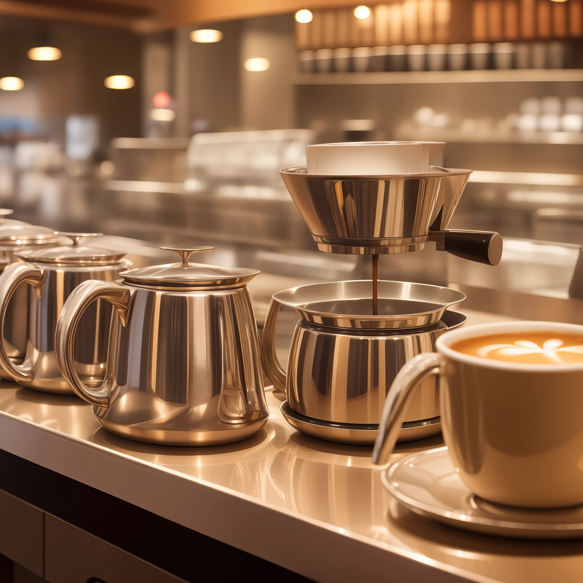 HOT CUPS OF COFFEE AT THE COUNTER AT THE DREAM ROSE CAFETERIA
