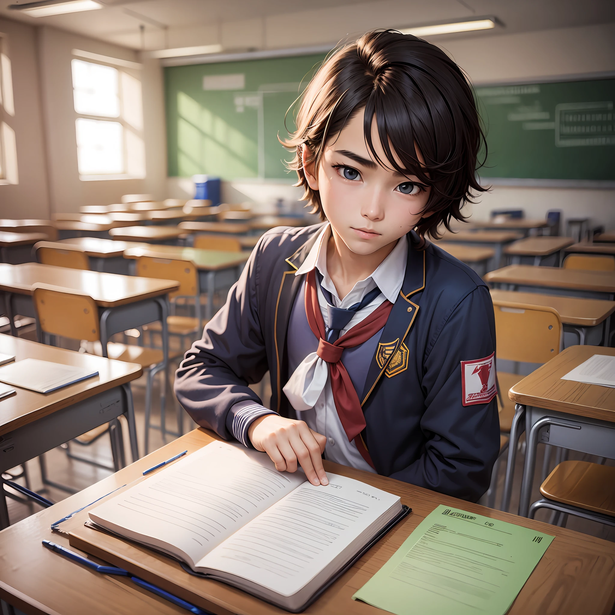 High school boy doing cosplay in school classroom --auto --s2
