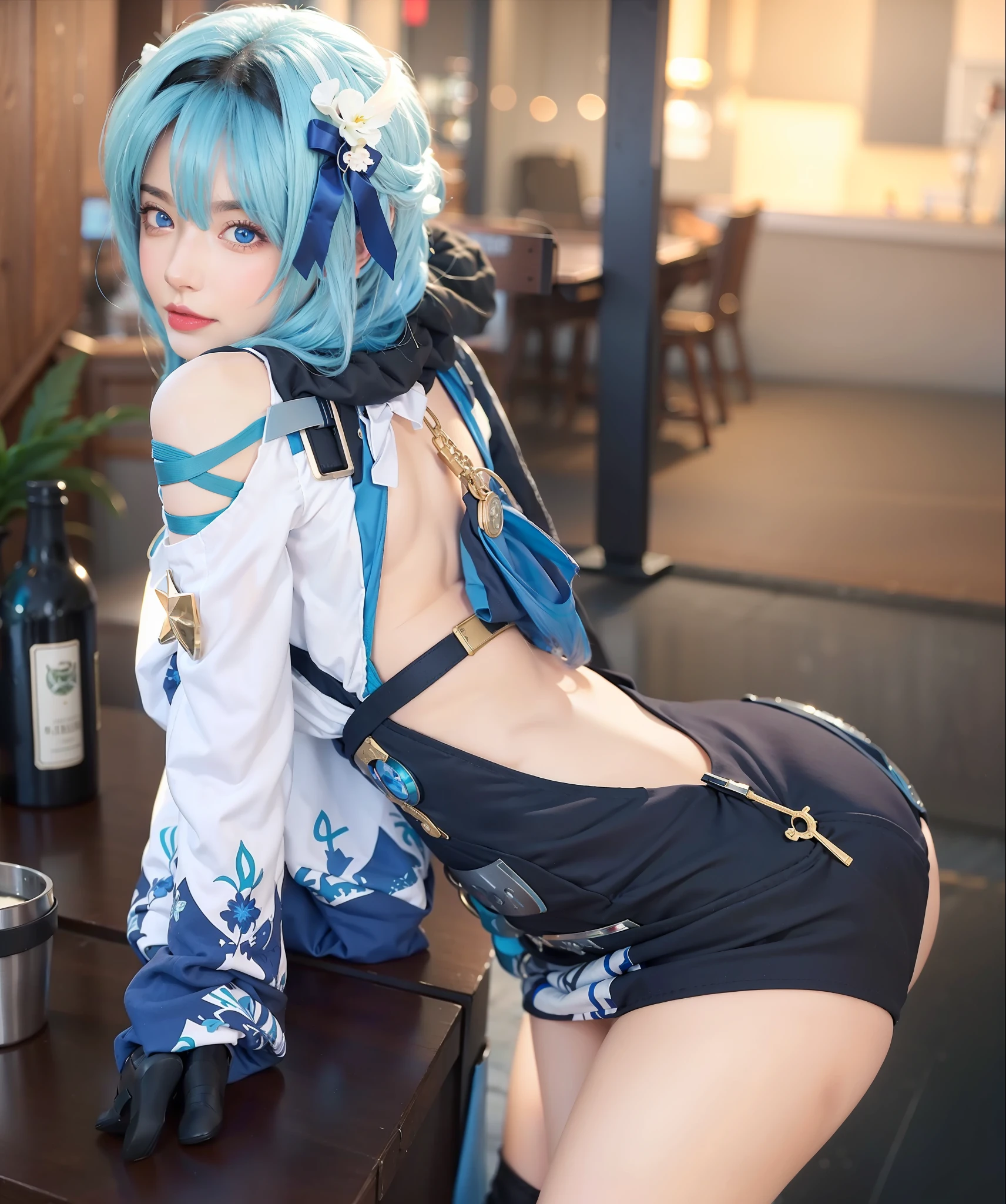 masterpiece, best quality, 1girl portrait, ultra realistic, ray tracing, blue hair, blue eye, 8k