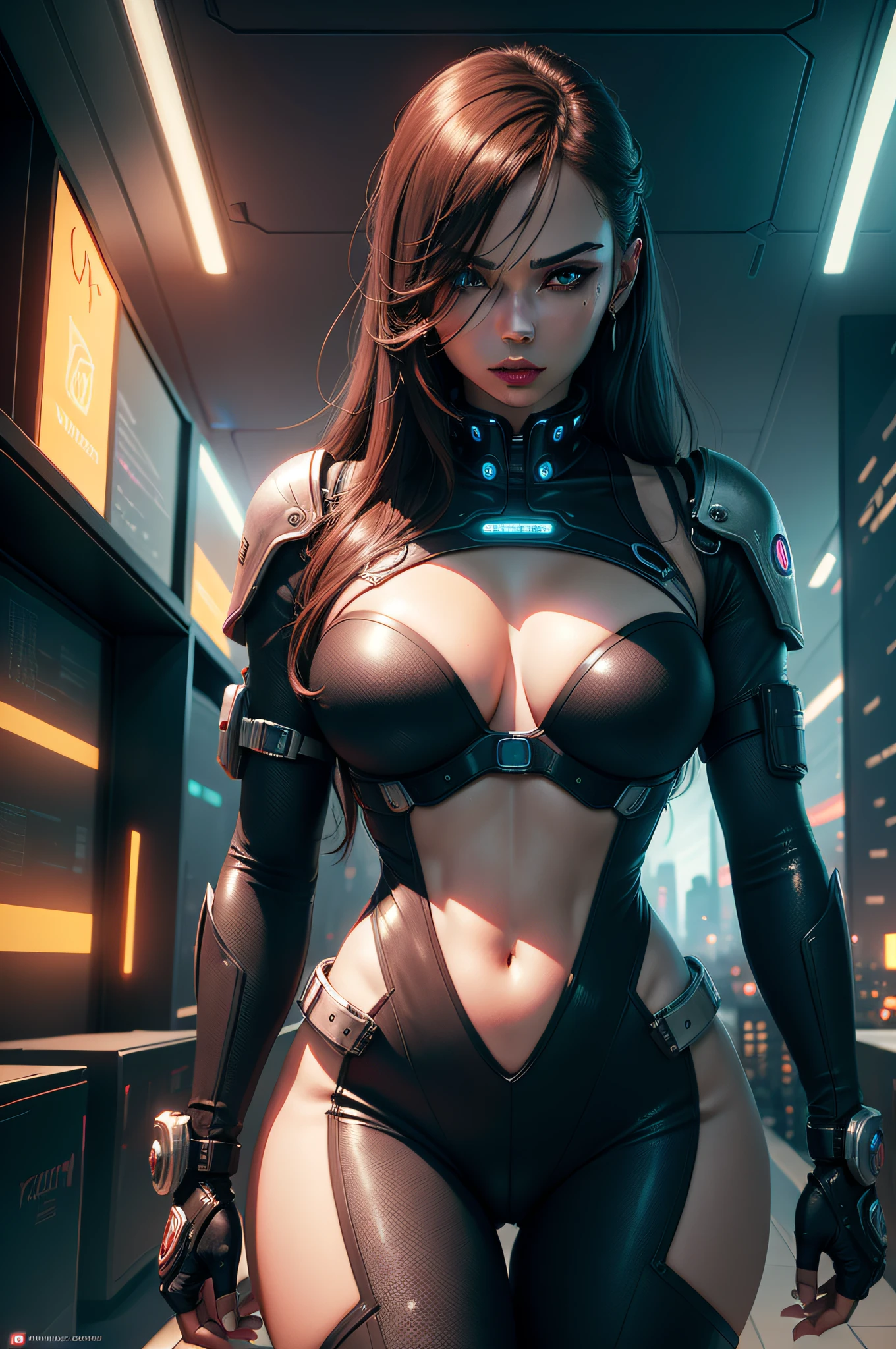 Guvez style cyber-future city, high-quality CG, multiple characters, complex scenes, full of competitive atmosphere, emphasizing futurism and technology, full of color, rich details, tough lines, character expressions desperate, erotic underwear girls