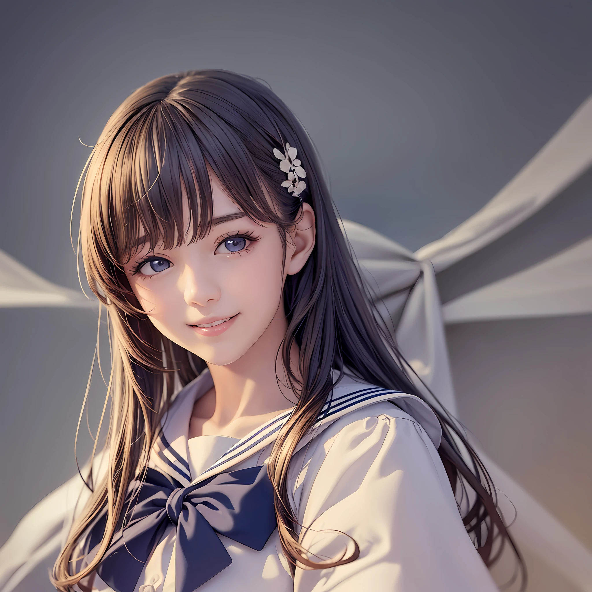 Realistic style, delicate and delicate sailor suit girl, smiling, delicate face. The details in the background of the exhibition are clearer, and the cosplay theme is rich --auto --s2
