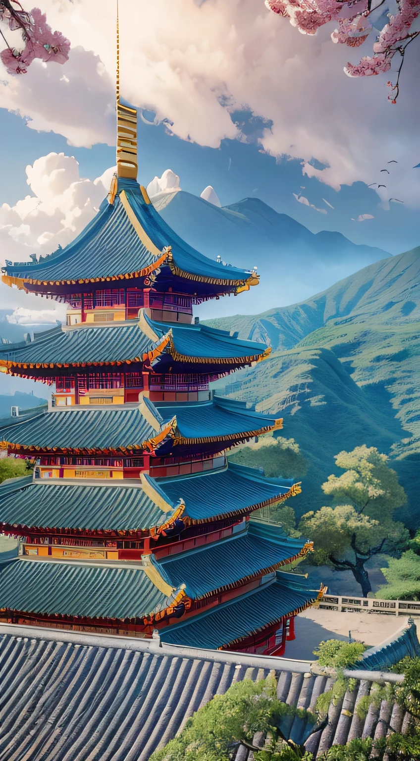 Ancient buildings, Loulan Ancient Kingdom, Chinese style, bird's eye view pavilions, fairyland, many temples, cyberpunk Chinese architecture, Ross Tran. Landscape background, WLOP and Ross Tran, Gouviz style artwork, Andreas Rocha style, inspired by Andreas Rocha, illustrated matte painting, digital painting of the pagoda, WLOP style, 8K high quality detail art, beautiful digital artwork, Sylvain Sarrell and Igor Mosky --auto --s2