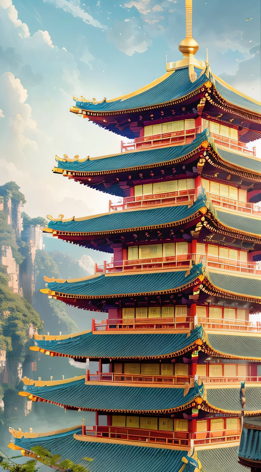 Ancient buildings, Loulan Ancient Kingdom, Chinese style, bird's eye view pavilions, fairyland, many temples, cyberpunk Chinese architecture, Ross Tran. Landscape background, WLOP and Ross Tran, Gouviz style artwork, Andreas Rocha style, inspired by Andreas Rocha, illustrated matte painting, digital painting of the pagoda, WLOP style, 8K high quality detail art, beautiful digital artwork, Sylvain Sarrell and Igor Mosky --auto --s2