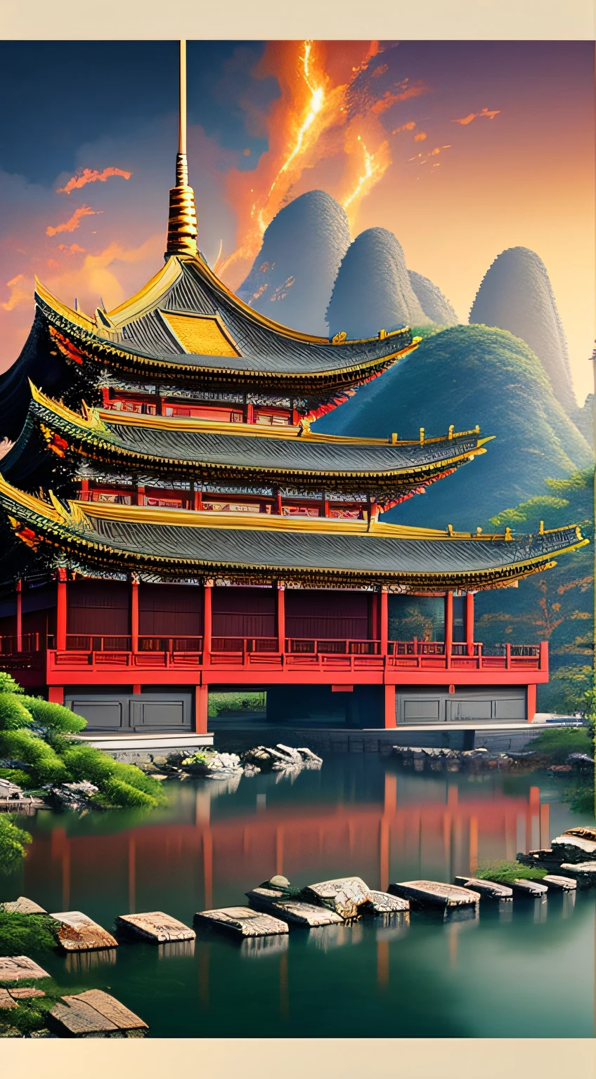 Zongmen in the forest, pavilions, there is a building with a lot of trees in front, digital paintings of the pagoda, ancient Chinese tower, Ross Tran. Landscape background, cyberpunk Chinese ancient castle, Japanese art style, Guvez style artwork, fantastic Chinese town, 8K high quality detail art, Rossdraws global lighting, Chinese Jianzhong inspired poster, oriental art style, beautiful digital artwork, Sylvain Sarrell and Igor Mosky --auto --s2