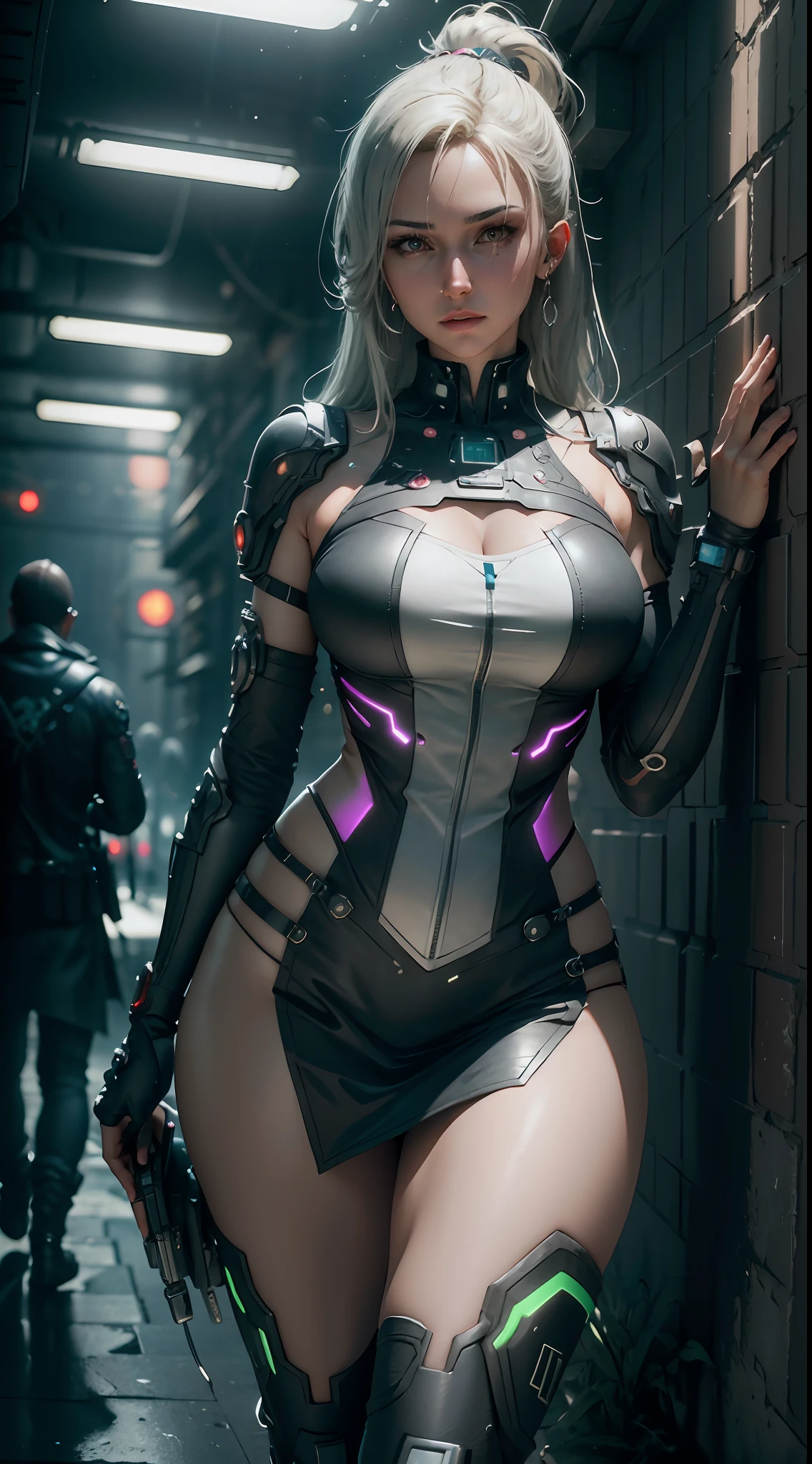 ((Best quality)), ((masterpiece)), (detailed:1.4), 3D, an image of a beautiful cyberpunk female,HDR (High Dynamic Range),Ray Tracing,NVIDIA RTX,Super-Resolution,Unreal 5,Subsurface scattering,PBR Texturing,Post-processing,Anisotropic Filtering,Depth-of-field,Maximum clarity and sharpness,Multi-layered textures,Albedo and Specular maps,Surface shading,Accurate simulation of light-material interaction,Perfect proportions,Octane Render,Two-tone lighting,Wide aperture,Low ISO,White balance,Rule of thirds,8K RAW,