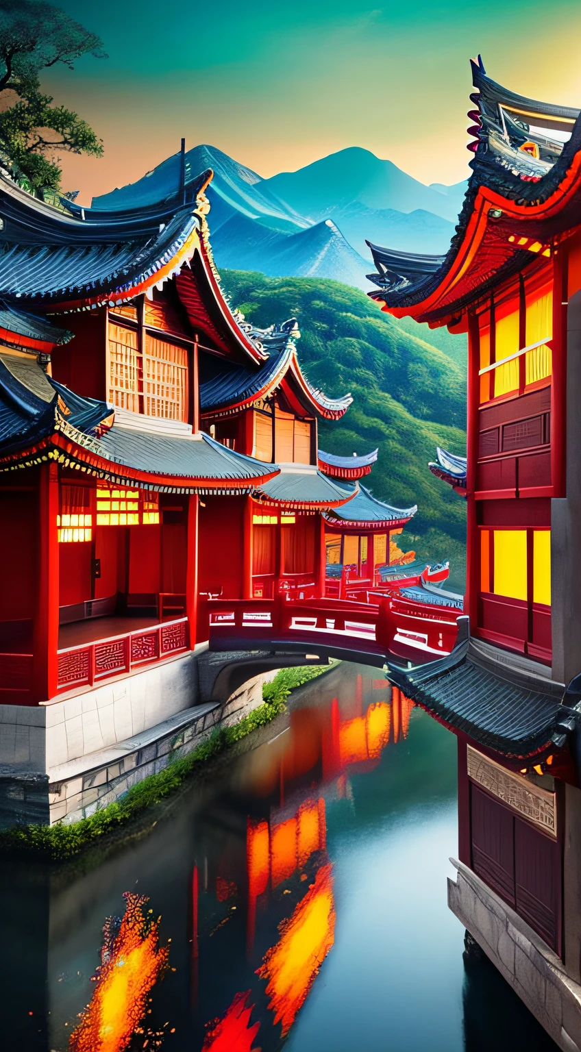Zongmen in the forest, pavilions, there is a building with a lot of trees in front, digital paintings of the pagoda, ancient Chinese tower, Ross Tran. Landscape background, cyberpunk Chinese ancient castle, Japanese art style, Guvez style artwork, fantastic Chinese town, 8K high quality detail art, Rossdraws global lighting, Chinese Jianzhong inspired poster, oriental art style, beautiful digital artwork, Sylvain Sarrell and Igor Mosky --auto --s2