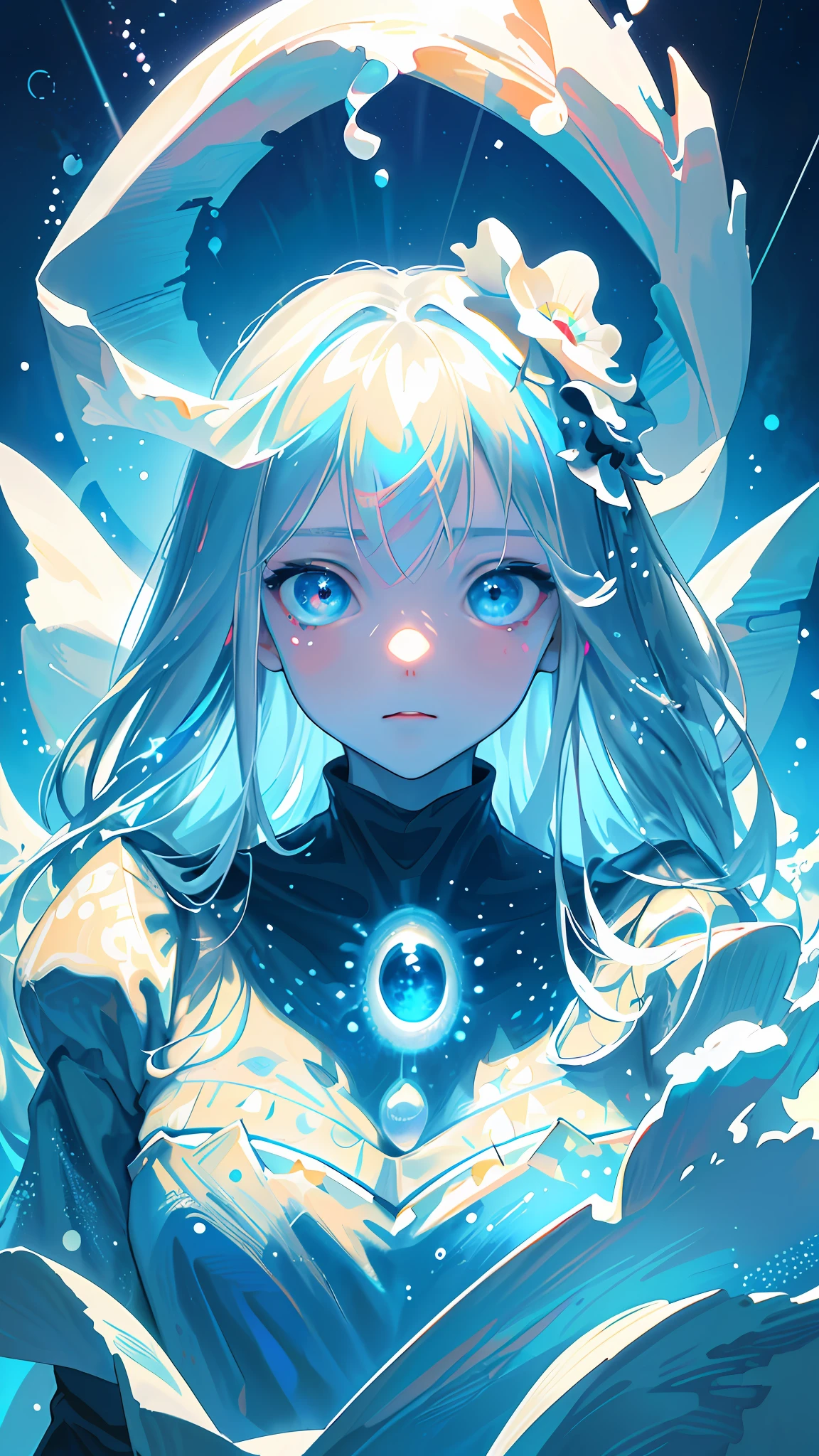 (Masterpiece, Best Quality:1.2), (Ultra Detail),(Illustration), Wallpaper, Original, (1girl),Delicate Beautiful Face and Eyes,Focus on Face, Deep Sea Background,Shark,Masterpiece,Detailed Splashing Water, Beautiful Details Water, Space Eyes, Shock Feeling, (Real: 0.5), Original 2 High Saturation, (Surrounded by dots with colorful splashes), Colorful bubbles, (Shine),
