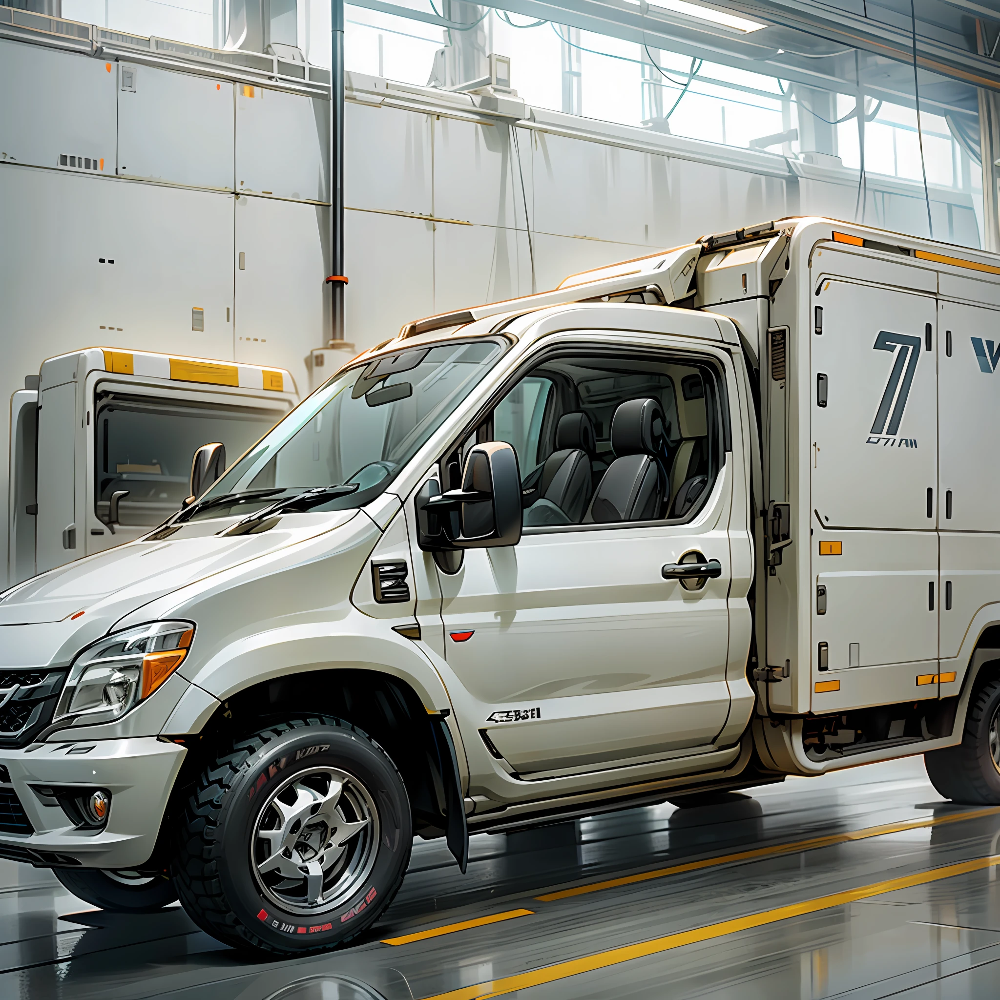 A big gray faw J7 truck parked in the white studio, minimalist. --auto --s2