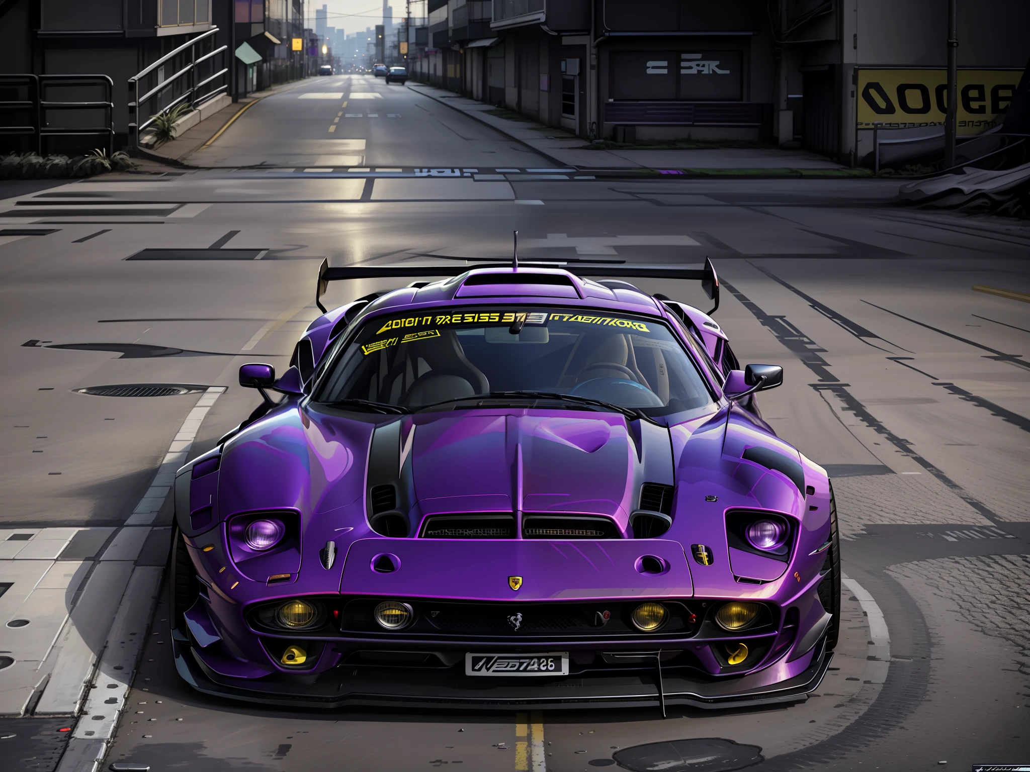 purple car with yellow stripes on front, ferrari 280 gto car, cyberpunk, cyberpunk vibrant colors, ultrarealistic cyberpunk art 8k, cyberpunk 8k, avant-garde wallpaper 4k, cyberpunk style, hyper-realistic, 4k wallpaper, 4k wallpaper, 4k hq wallpaper, 4k hq phone wallpaper, vibrant cyberpunk neon colors, hyper-realistic cyberpunk style