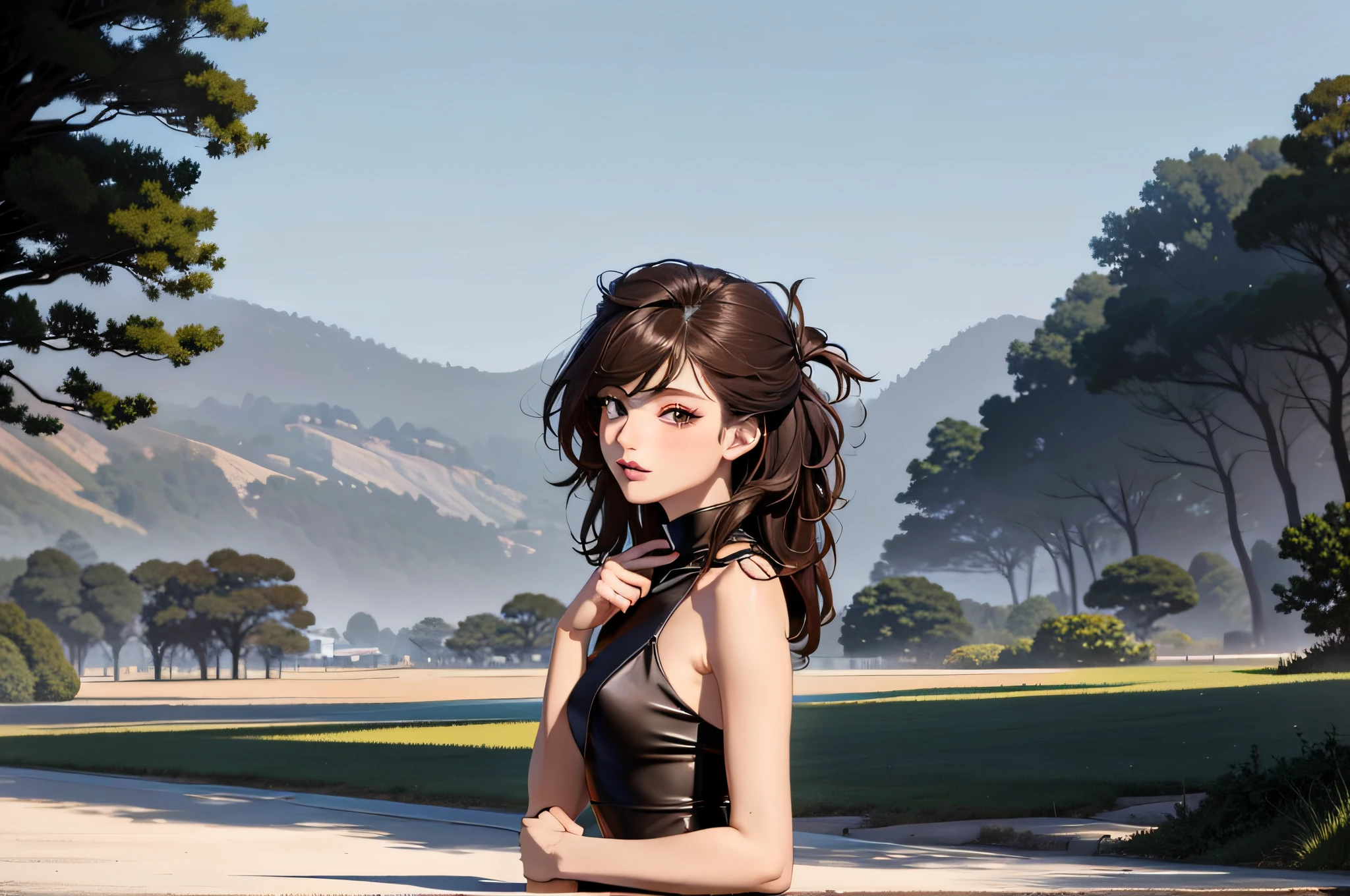 ((top quality, 8k, masterpiece: 1.3)), beauty, 1 girl, beautiful: 1.3, slender abs: 1.1, dark brown hair, (kneeling on the floor, legs open: 1.2), ultra detailed face, highly detailed lips, detailed eyes, double eyelids