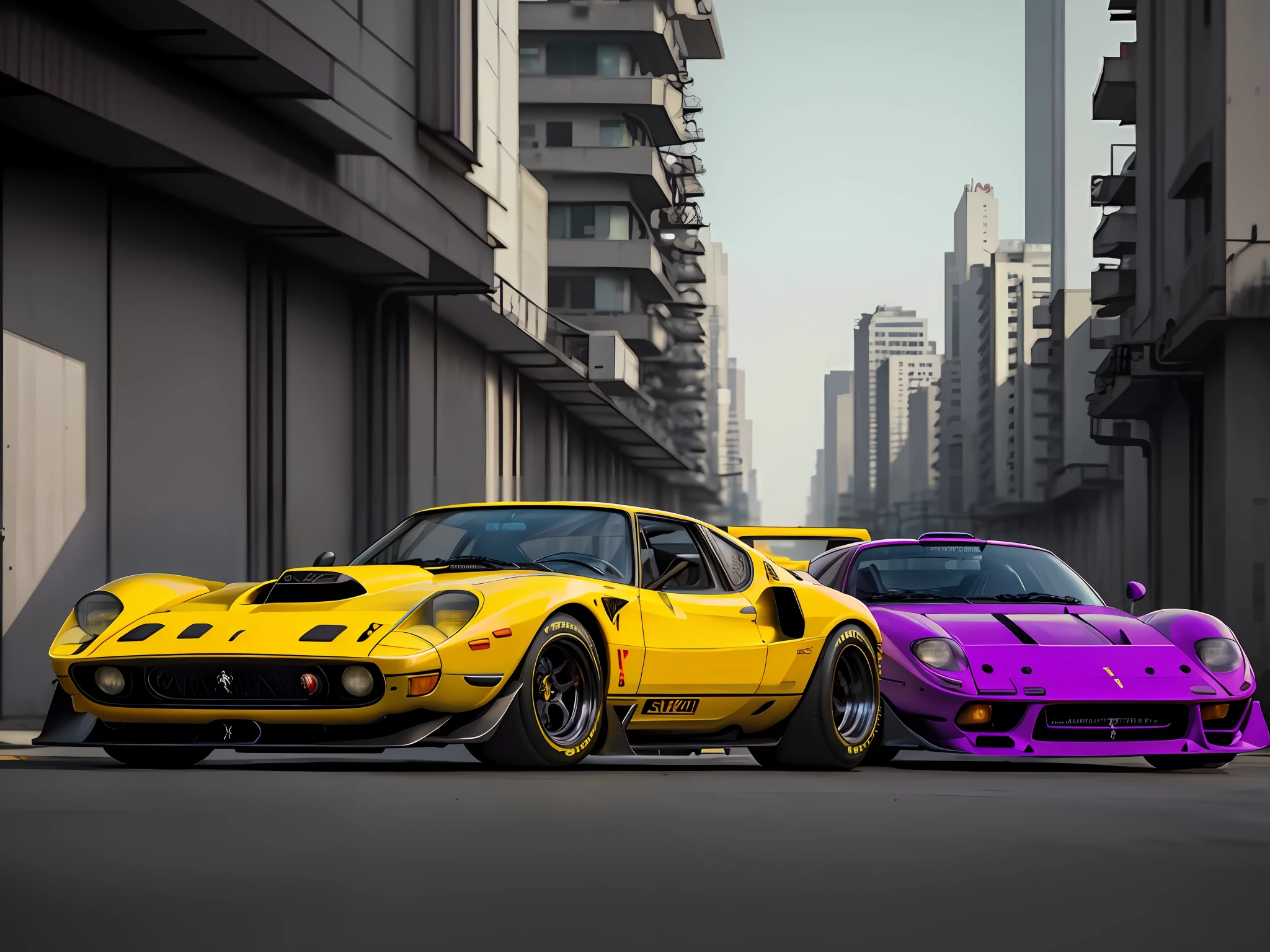 purple car with yellow stripes on front, ferrari 280 gto car, cyberpunk, cyberpunk vibrant colors, ultrarealistic cyberpunk art 8k, cyberpunk 8k, avant-garde wallpaper 4k, cyberpunk style, hyper-realistic, 4k wallpaper, 4k wallpaper, 4k hq wallpaper, 4k hq phone wallpaper, vibrant cyberpunk neon colors, hyper-realistic cyberpunk style
