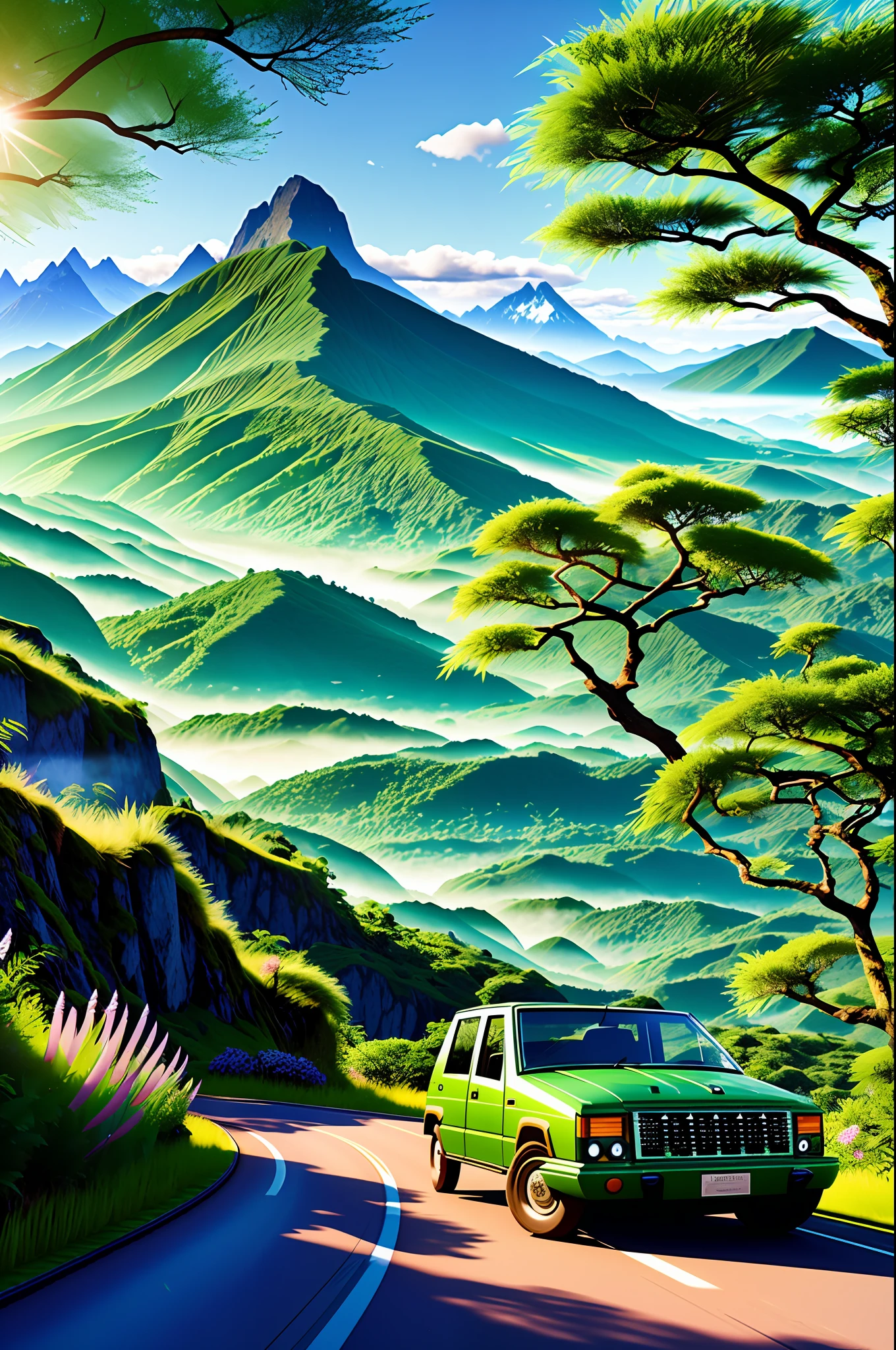 Realistic flora and fauna Creation of lush plants, forests, mountains and fantastic creatures through computer, cinematic, 8k,