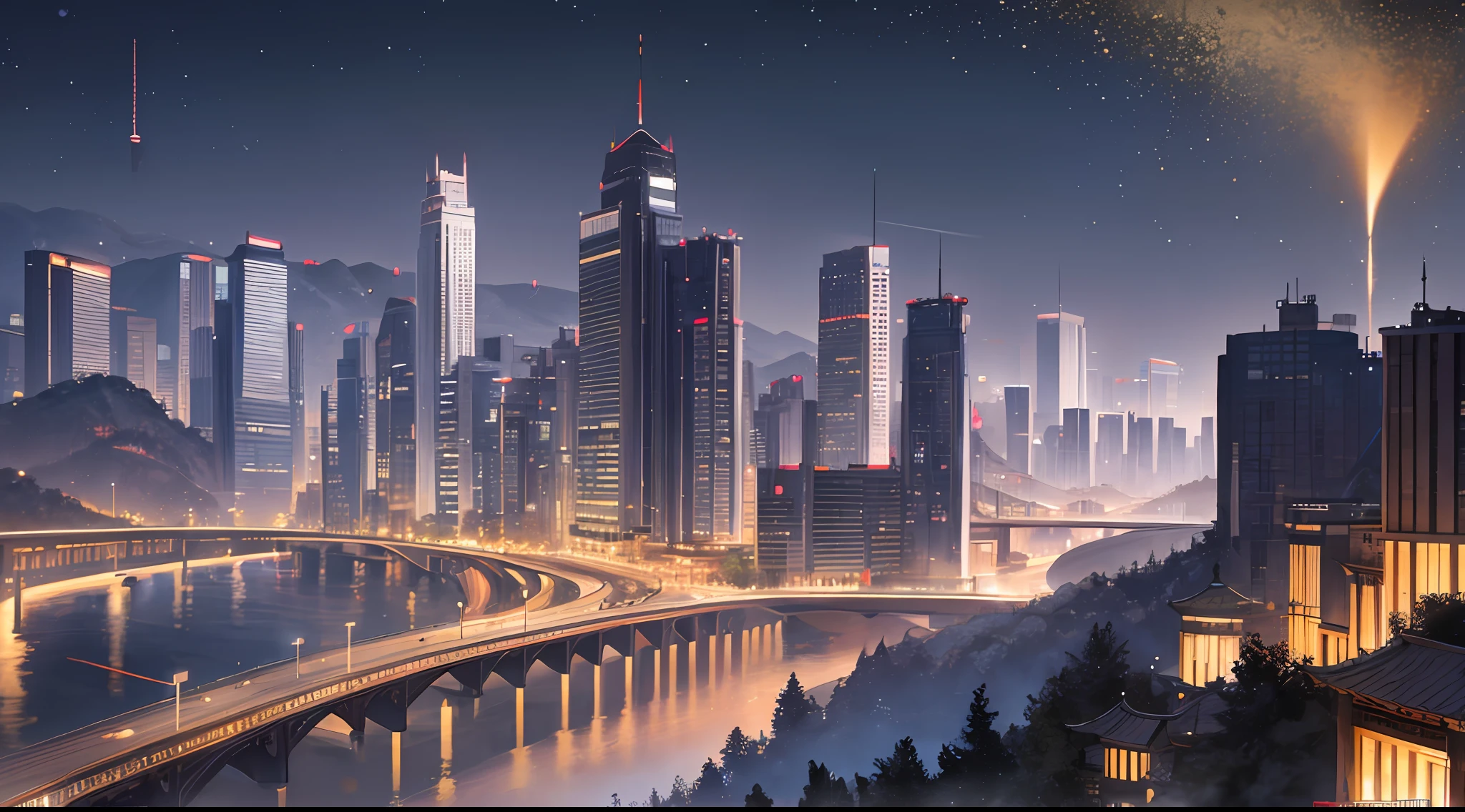 Masterpiece, Best Picture Quality, Cinematic Texture, Very Detailed, Chongqing Hongya Cave, Chongqing City Night View, Chongqing, Beautiful Cityscape, Light Up City Skyline, Twilight City on Background, City Twilight City View, Skyline Display, Ethereal Starlight City, City Skyline in Background, City, Beautiful City, Super Wide View of Cityscape, Busy City on Background, Busy Cityscape