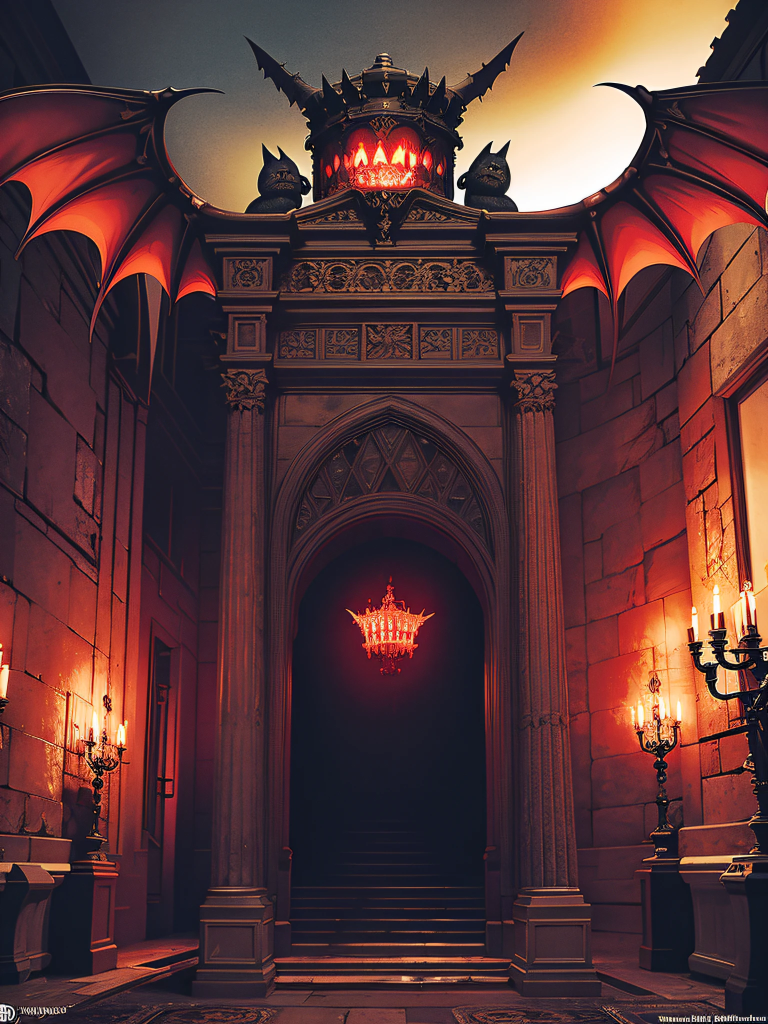 Front right view, dark old vampire blindfolded, bat, fear of vampire lair, HDR with eerie atmosphere, surreal, ((complex detail)), ((complex detail, super detail)), cinematic, volume lighting