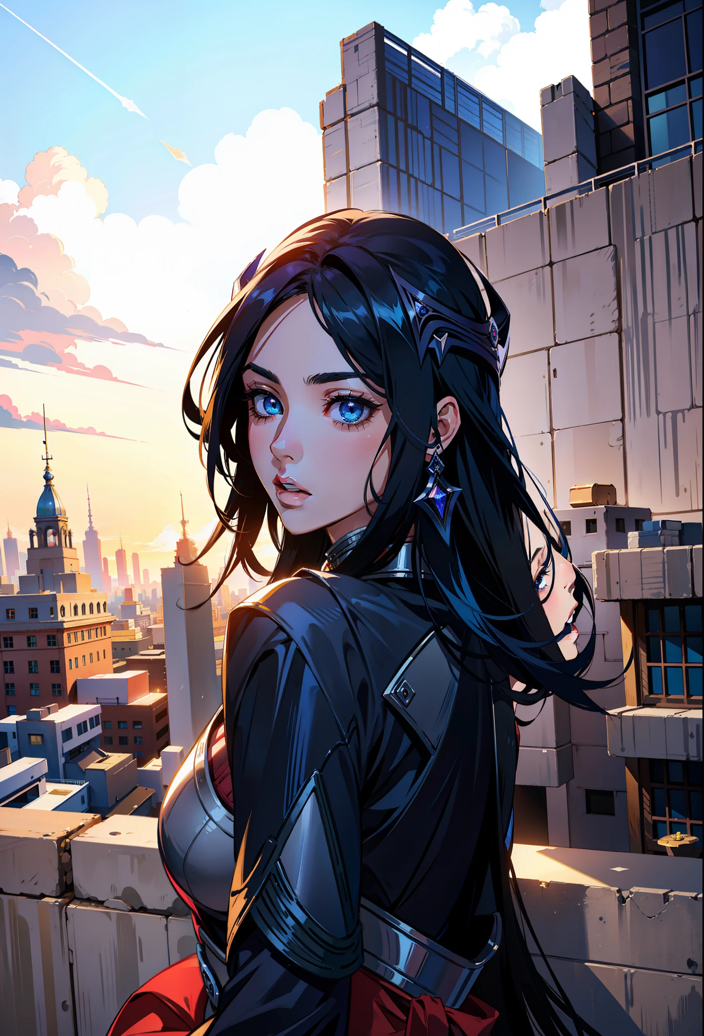 (masterpiece),(best quality:1.0), (ultra highres:1.0), detailed illustration, 8k, anime, 1girl, Irelia1, pretty face, detailed face, beautiful eyes, detailed eyes, blue eyes, black dark blue hair, long hair beautiful hair, highlights in hair, (league of legends), highly detailed