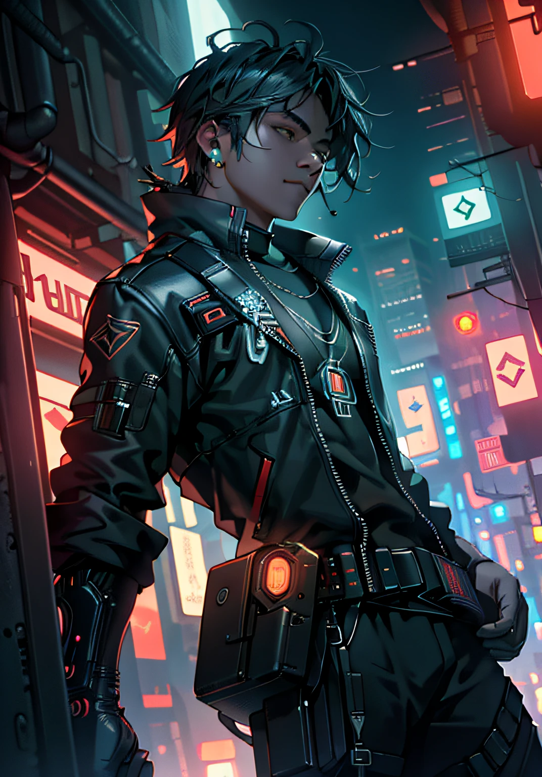 ultra detail, high resolution, ultra detailed, best quality, amazing, top quality, extremely detailed CG unity 8k wallpaper, cinematic lighting, cat fanboy, cyberpunk, dark boy
