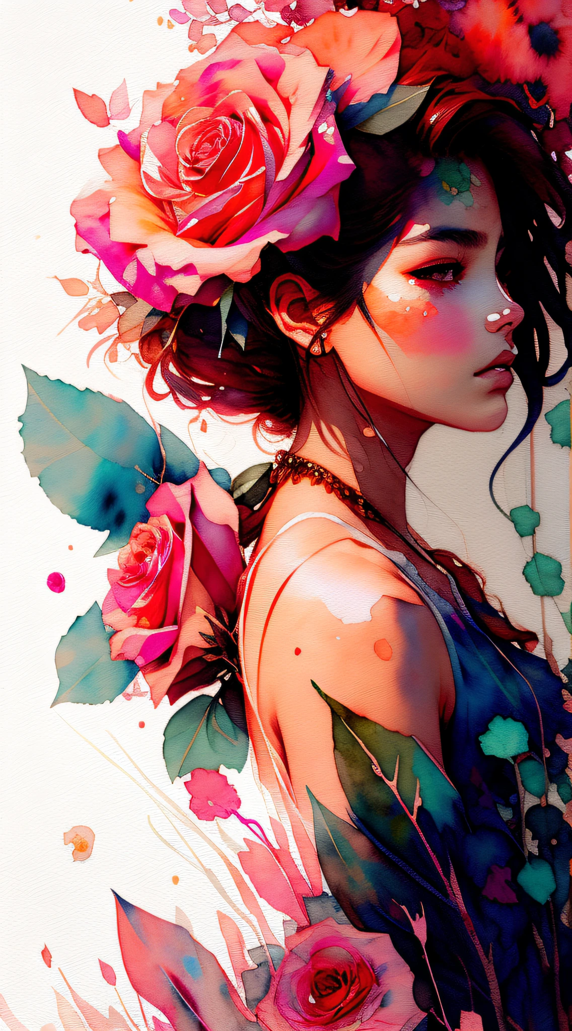 wtrcolor style, (rose) digital art, official art, blown by the wind, masterpiece, beautiful, ((watercolor)), paint splatter, intricate detail. Great detail, [dripping:0.7], Trending on Artstation, Rachel Walker