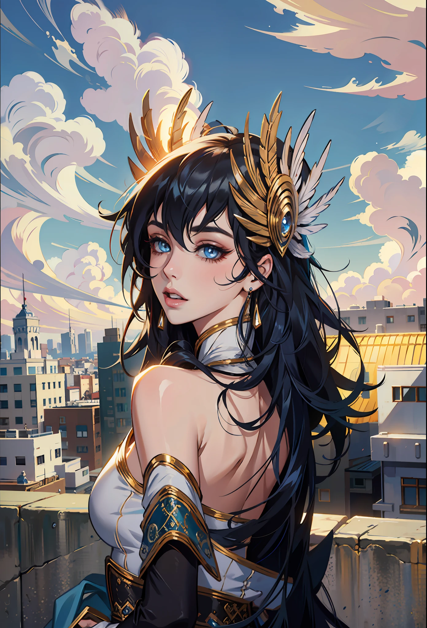 (masterpiece),(best quality:1.0), (ultra highres:1.0), detailed illustration, 8k, anime, 1girl, Irelia1, pretty face, detailed face, beautiful eyes, detailed eyes, blue eyes, black dark blue hair, long hair beautiful hair, highlights in hair, (league of legends), highly detailed