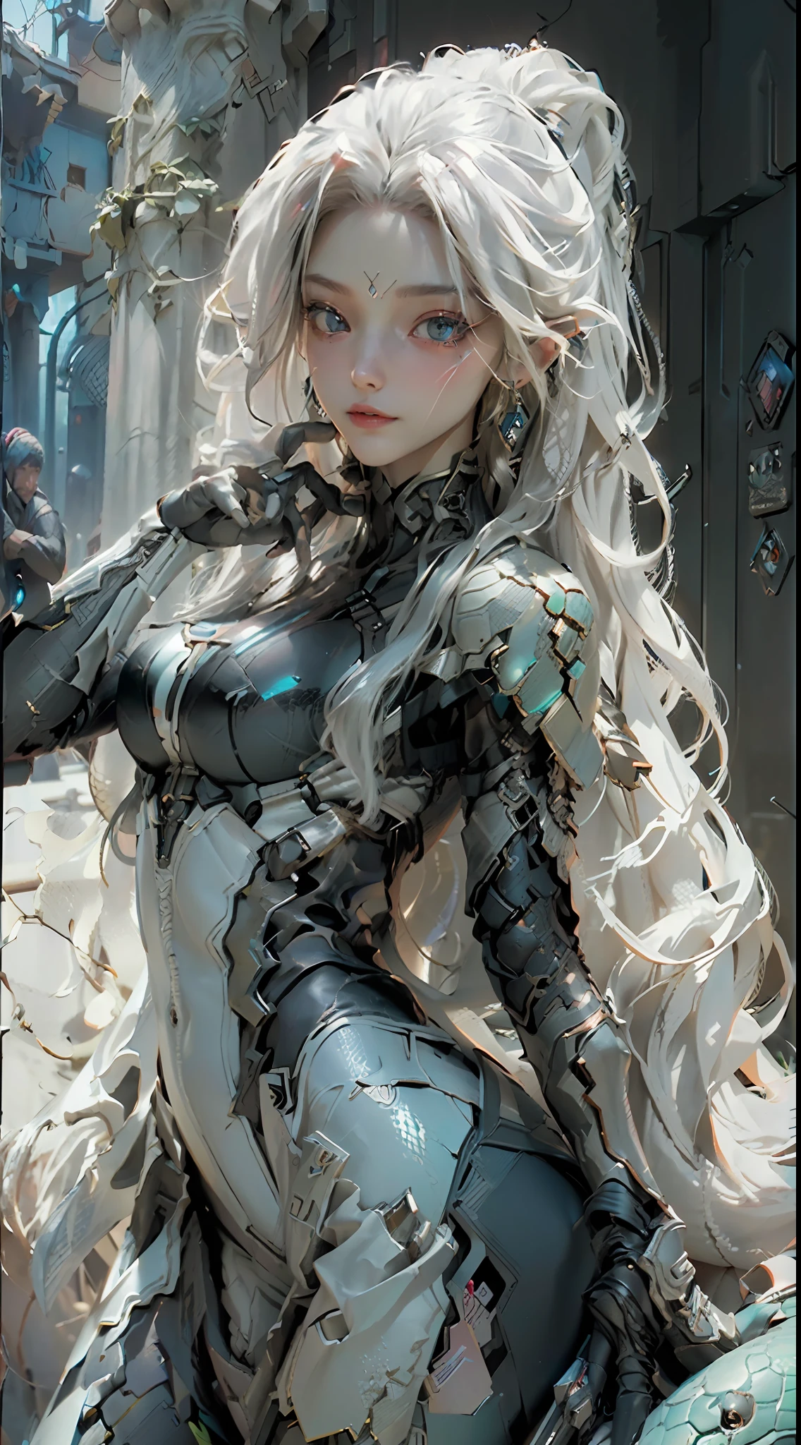 (Best Quality), ((Masterpiece), (Detail: 1.7), 3D, A Beautiful Cyberpunk Female Figure, HDR (High Dynamic Range), Ray Tracing, NVIDIA RTX, Super-Resolution, Unreal 5, Subsurface Scattering, PBR Textures, Post-Processing, Anisotropic Filtering, Depth of Field, Maximum Clarity and Clarity, Multi-layer Textures, Albedo and Highlight Maps, Surface Shading, Precise simulation of light-material interactions, perfect proportions, Octane Render, two-color light, large aperture, low ISO, white balance, rule of thirds, 8K RAW, Queen Medusa, hair is a snake, cute face