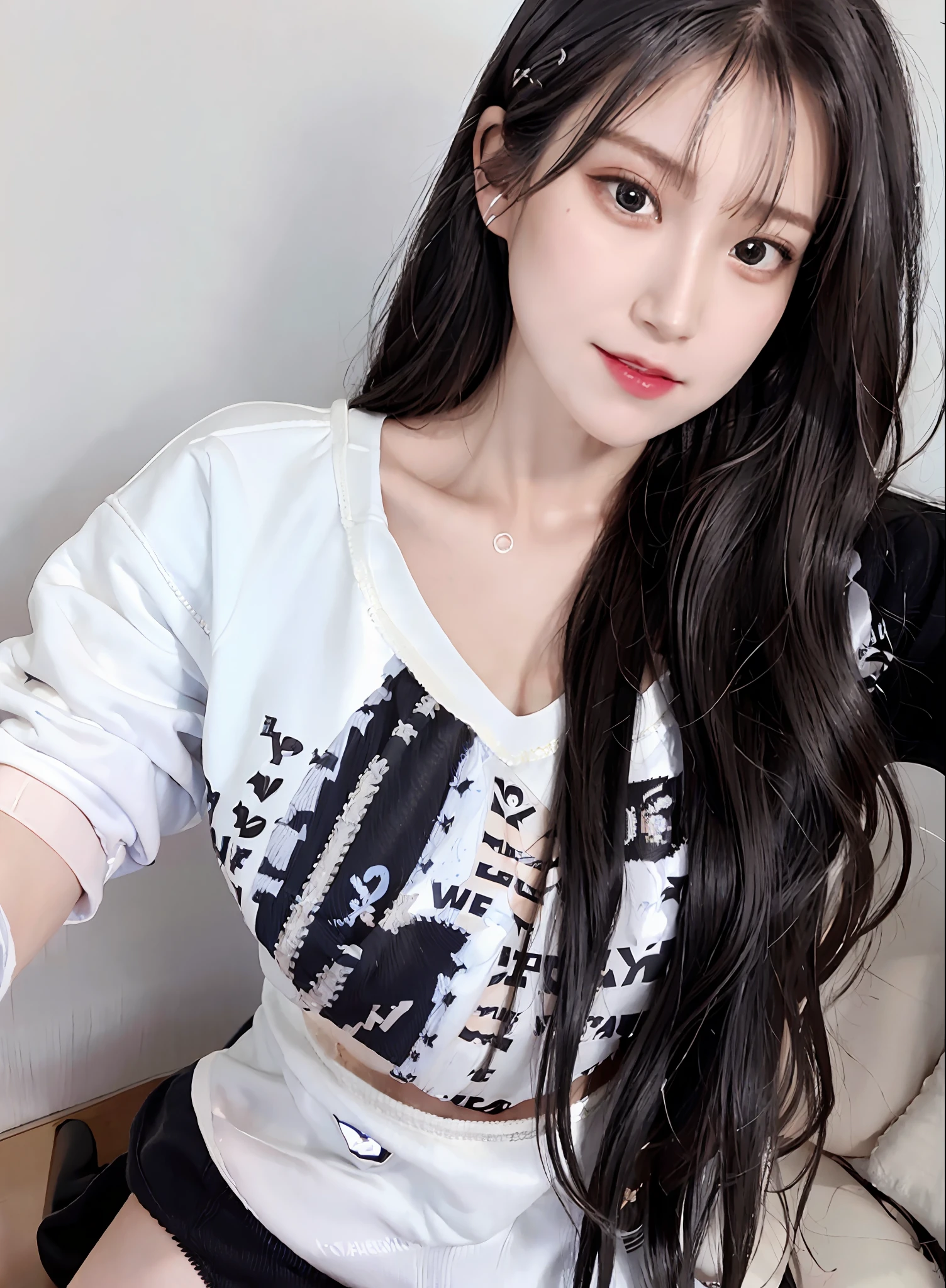 (8k, best quality, masterpiece: 1.2), (realistic, realistic:1.37), super detailed, 1 girl, cute, solo, beautiful detailed sky, detailed room, daytime, standing, dressed conservatively, dating, perfect figure, big breasts, (wearing conservative, crewneck shirt covering chest 1:2) (nose red), (smile: 1.15), (smile) big breasts, beautiful and delicate eyes, (black half-sleeved top: 1.2), , wet, professional wear, rain, white lace suspenders, (short hair: 1.2), Flowing hair NovaFrogStyle,