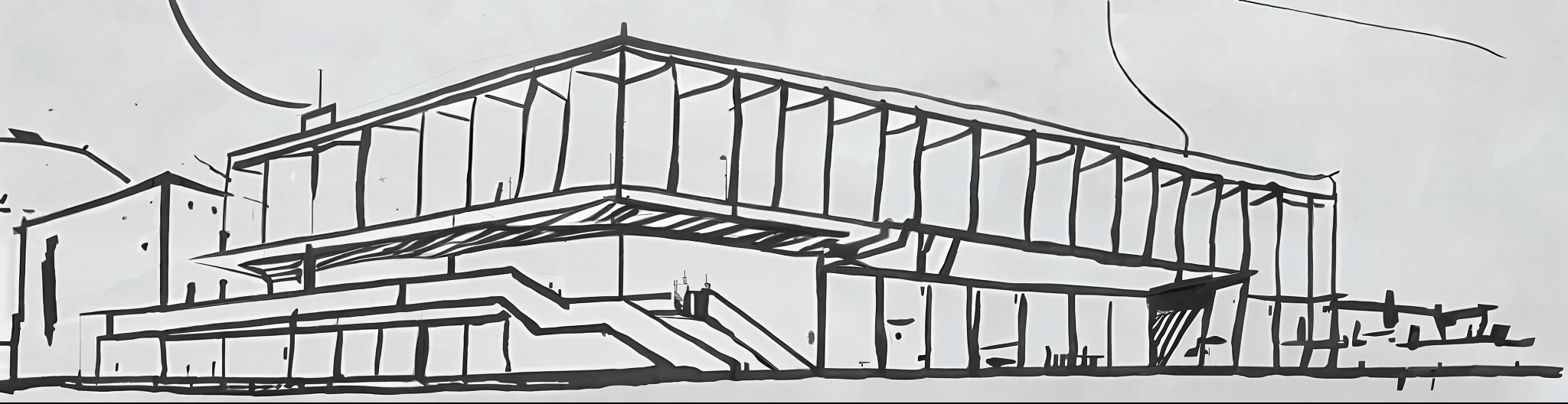 drawing of a building with a staircase and a clock on the side, architectural sketch, concept drawing, architectural concept, architectural drawing, inspired by Claes Jansz. Visscher, inspired by David Chipperfield, artwork of a building, ink pen sketch, pen sketch, in style of norman foster, architecture drawing, architectural concepts, concept sketch, perspective view