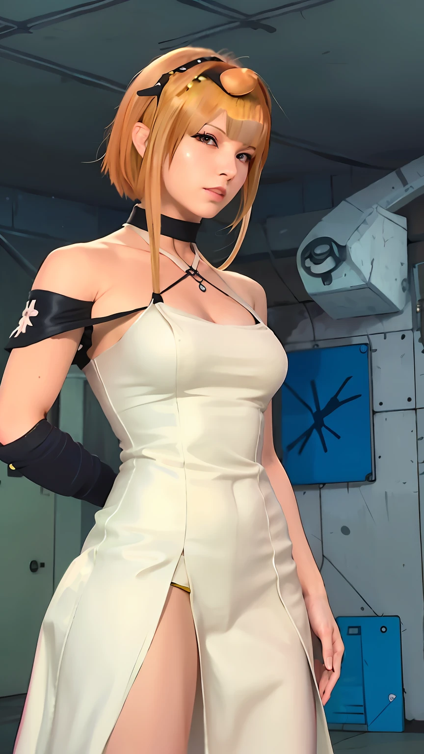 a close up of a woman in a white dress standing in a room, as a character in tekken, asuka suit under clothes!, character from king of fighters, leeloo outfit, female character, fighting game character, glamorous jill valentine, kasumi arimura style 3/4, glamorous tifa lockheart, faye valentine, dead or alive 6