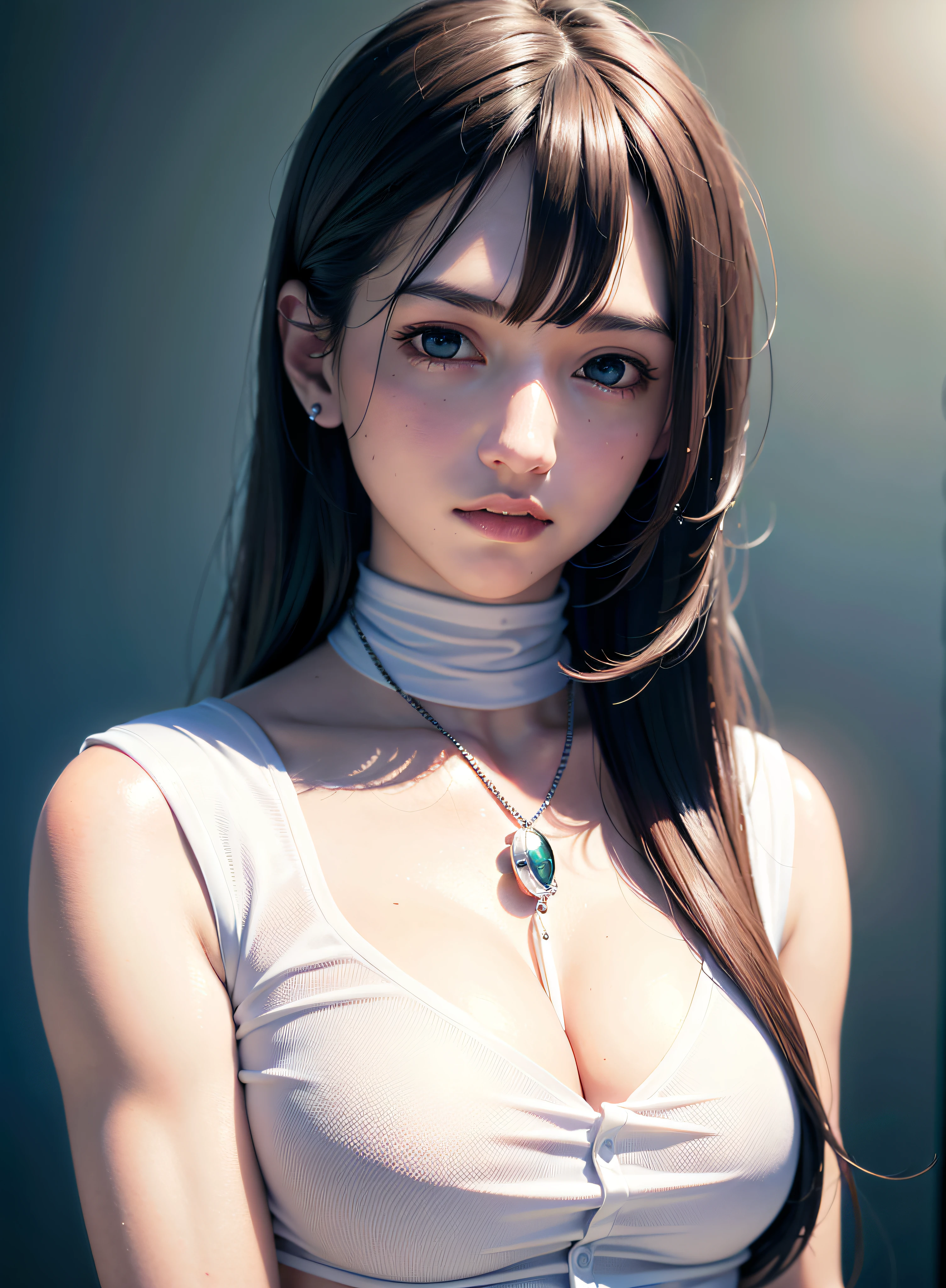 (realistic:1.4), best quality, ultra high res,
4k, instagram,
higly detailed,
(wearing white shirts:1.3),
full body shot,
VirtualGirl-Aim, medium breasts, straight hair, long hair, black hair, black eyes, crystal pendant,