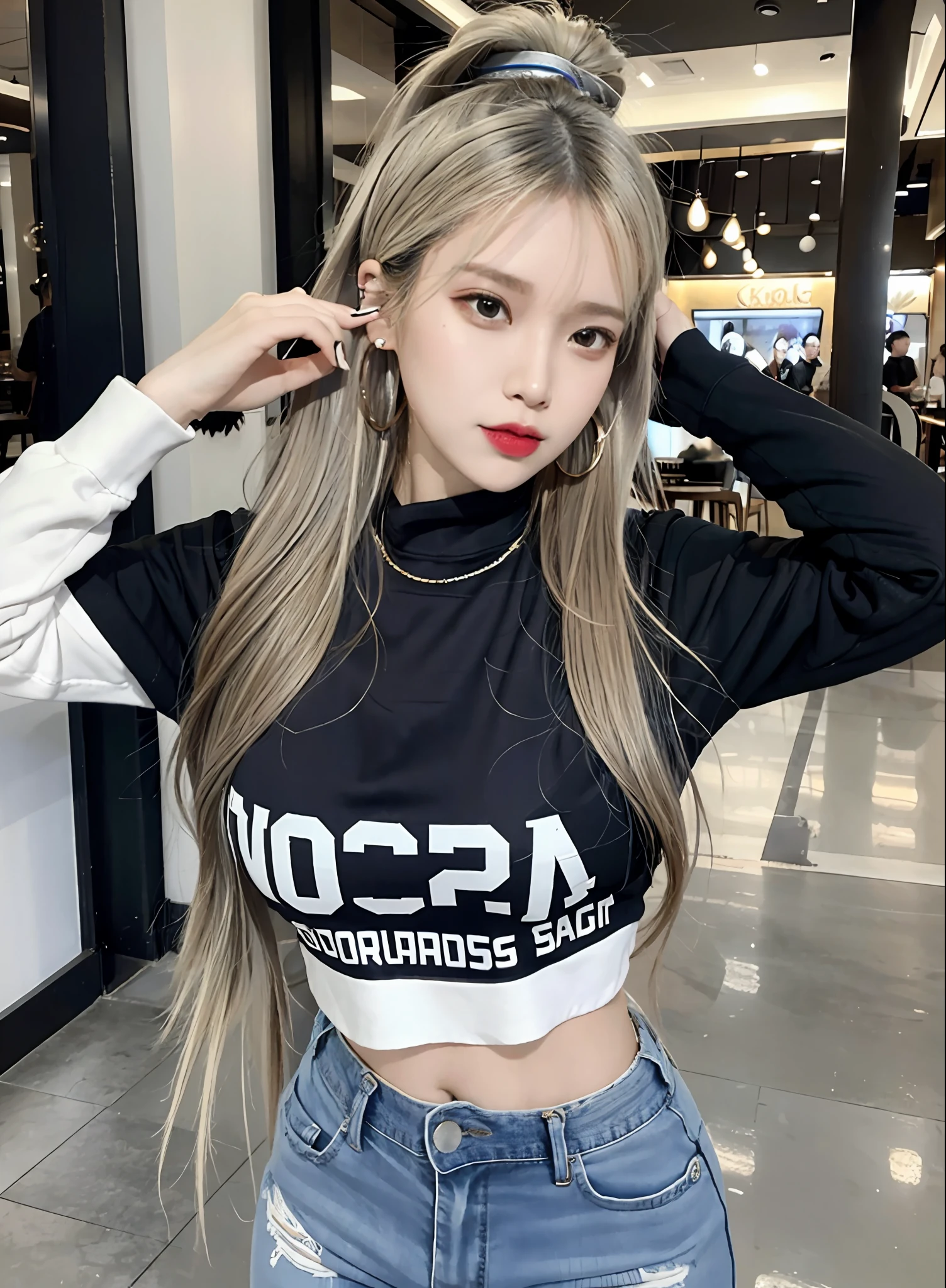 (masterpiece:1.2, best quality), (real picture, intricate details), 1lady, solo, upper body, big tits,
Clothing: oversized t-shirt, ripped jeans or leggings, sneakers or combat boots, Accessories: beanie, statement earrings, Hair: low ponytail, Makeup: minimal with bold lips, Behavior: laid-back, cool, independent, Location: city street, park, coffee shop