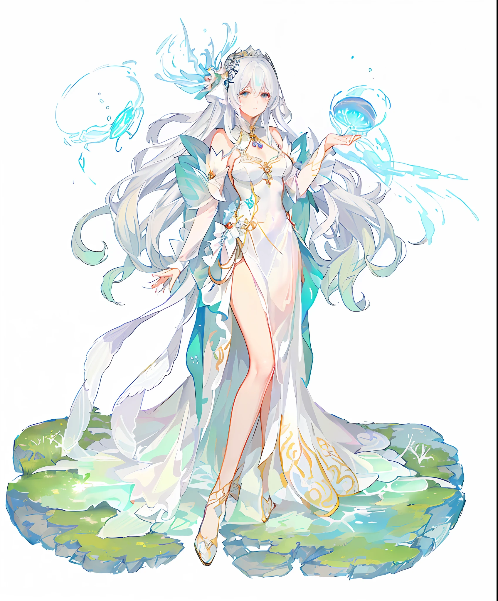a close up of a woman in a dress with wings, ((a beautiful fantasy empress)), full body xianxia, jellyfish priestess, a beautiful fantasy empress, white haired deity, beautiful celestial mage, anime goddess, astral fairy, ethereal essence, goddess of galaxies, queen of the sea mu yanling, full portrait of elementalist, heise jinyao