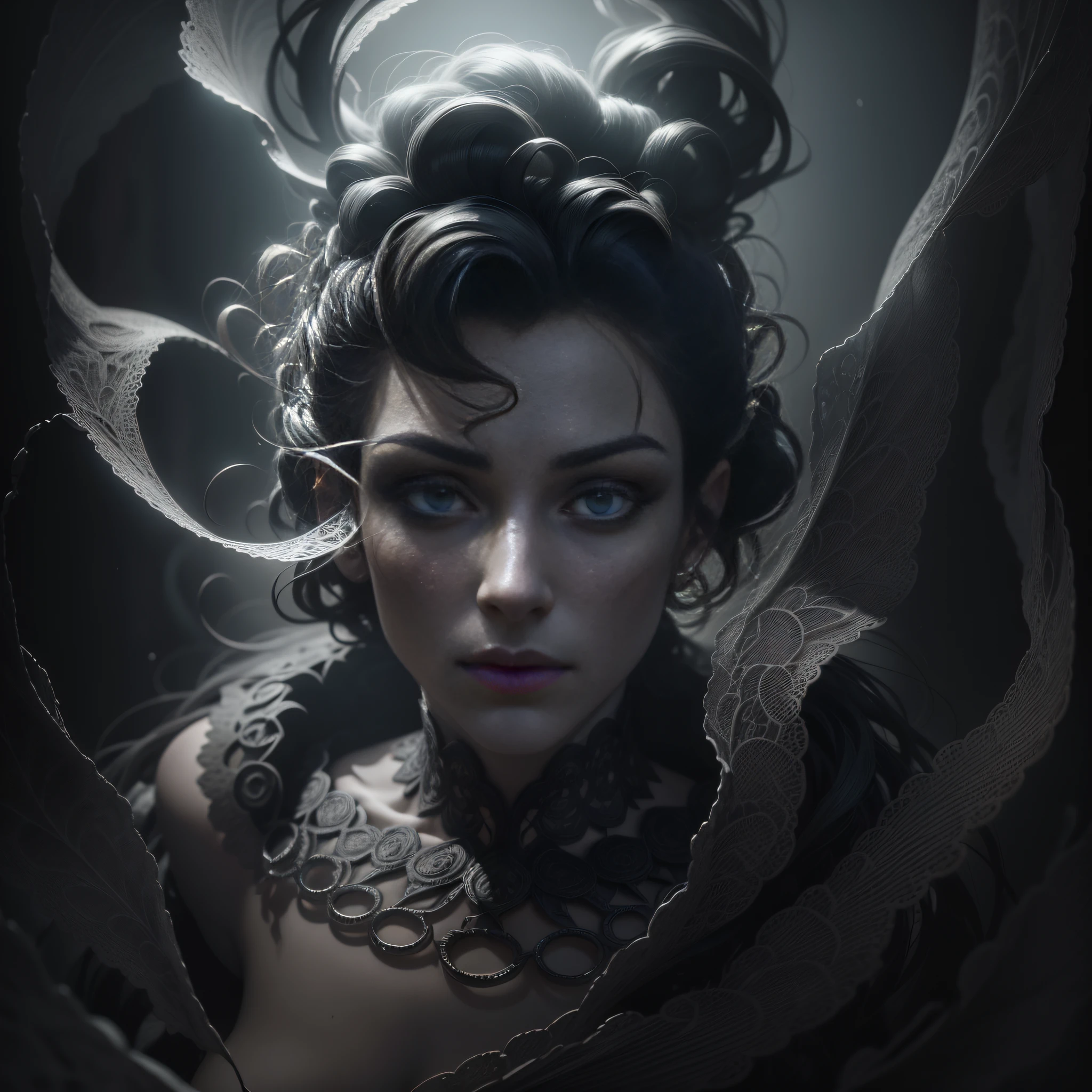 smoke, dead skull, curls, twists, dances, fire coming from the eyes, unmistakable silhouette, dark ghost, eerie transformation, beautiful detailed intricate, insanely detailed, photorealistic, soft natural volumetric cinematic perfect light, haunting vapors, ethereal, macabre spectacle, luscious, mesmeric, dreamy, eye-catching, irresistible, fascinating, glorious, divine, pretty, excellent, gorgeous, very cute, adorable, stunning, intricate artwork masterpiece, highly detailed, vibrant, ultra high-quality model, dimly lit room, soft natural volumetric cinematic perfect light, atmospheric lighting, dark ambiance, foggy, haunting vapors, ethereal, macabre spectacle, foreboding, dark ambiance, Raphael, Caravaggio, Greg Rutkowski, Beeple, Beksinski, Salvador Dali, oil on canvas, 8K artistic photography, monochrome, photorealistic concept art, Gothic art, digital illustration, vibrant, black and white, grayscale color scheme, dynamic lighting, insanely detailed octane render, hotorealistic concept art, ultra HQ, 8K artistic photography