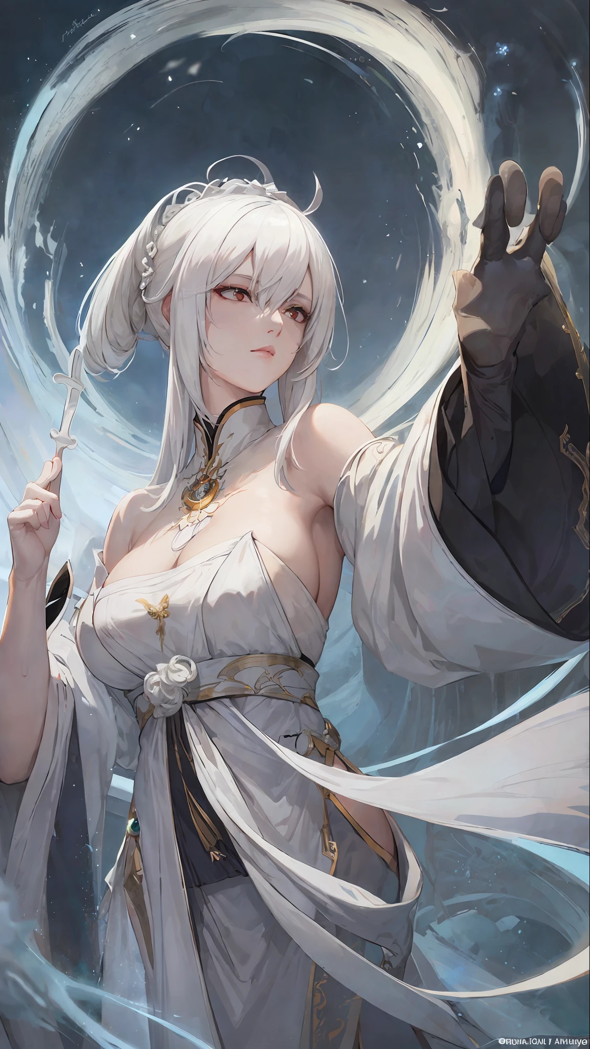 a close up of a woman with white hair and a white mask, beautiful character painting, guweiz, artwork in the style of guweiz, white haired deity, by Yang J, epic exquisite character art, stunning character art, by Fan Qi, by Wuzhun Shifan, guweiz on pixiv artstation