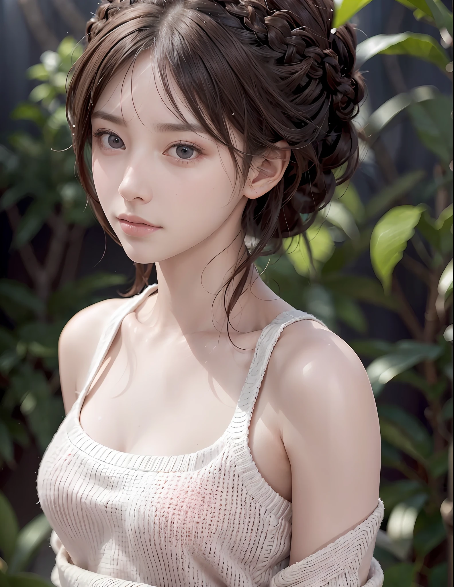 8k, RAW photo, best quality, masterpiece, high detail RAW color photo, professional photograph, (realistic, photorealistic:1.37), (high detailed skin:1.2), high resolution, beautiful detailed eyes, (hard focus:1.4), (sharp focus:1.4),
realistic , (8K UHD:1.2) , photoreaslistic
High quality shadow,
parted_lips, slender face,
(wavy hair), Half-up top knot, Crown braid, Pink eye color, suggestive look,
(extremeface closeup), pov, (((depth of field))), pale and lustrous skin,
Cropped cowl neck sweater,
30yo age,
buruma,
Rooftop,
bokeh, lens flare, (vignette:0.8), dramatic lighting, cinematic lighting, back light, professional lighting, physically-based rendering, ulzzang-6500-v1.1, pureerosface_v1.