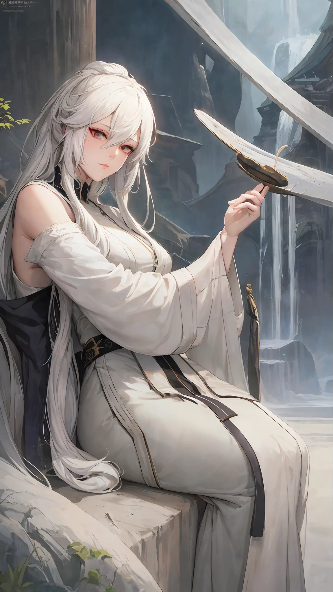 a close up of a woman with white hair and a white mask, beautiful character painting, guweiz, artwork in the style of guweiz, white haired deity, by Yang J, epic exquisite character art, stunning character art, by Fan Qi, by Wuzhun Shifan, guweiz on pixiv artstation