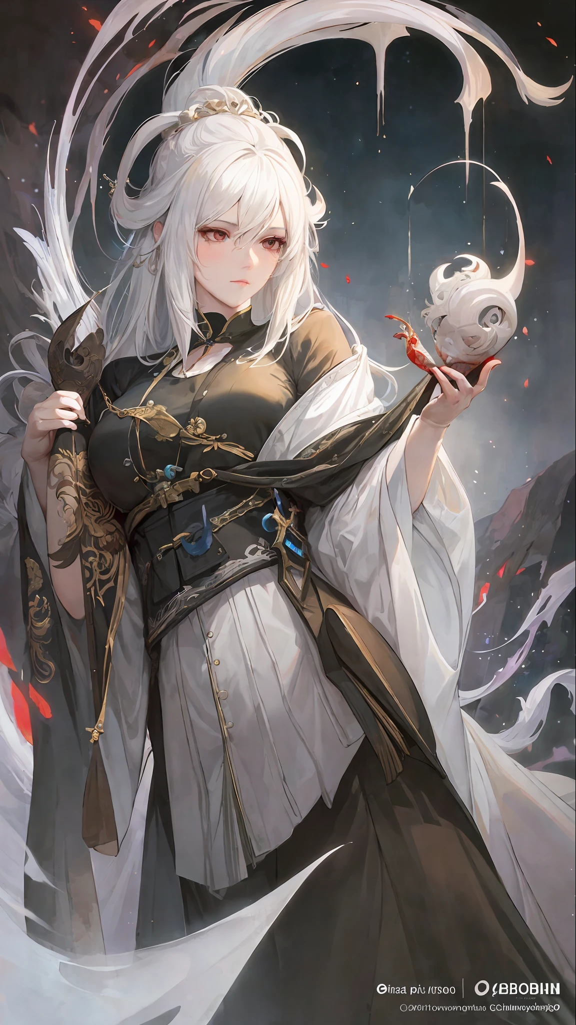 a close up of a woman with white hair and a white mask, beautiful character painting, guweiz, artwork in the style of guweiz, white haired deity, by Yang J, epic exquisite character art, stunning character art, by Fan Qi, by Wuzhun Shifan, guweiz on pixiv artstation