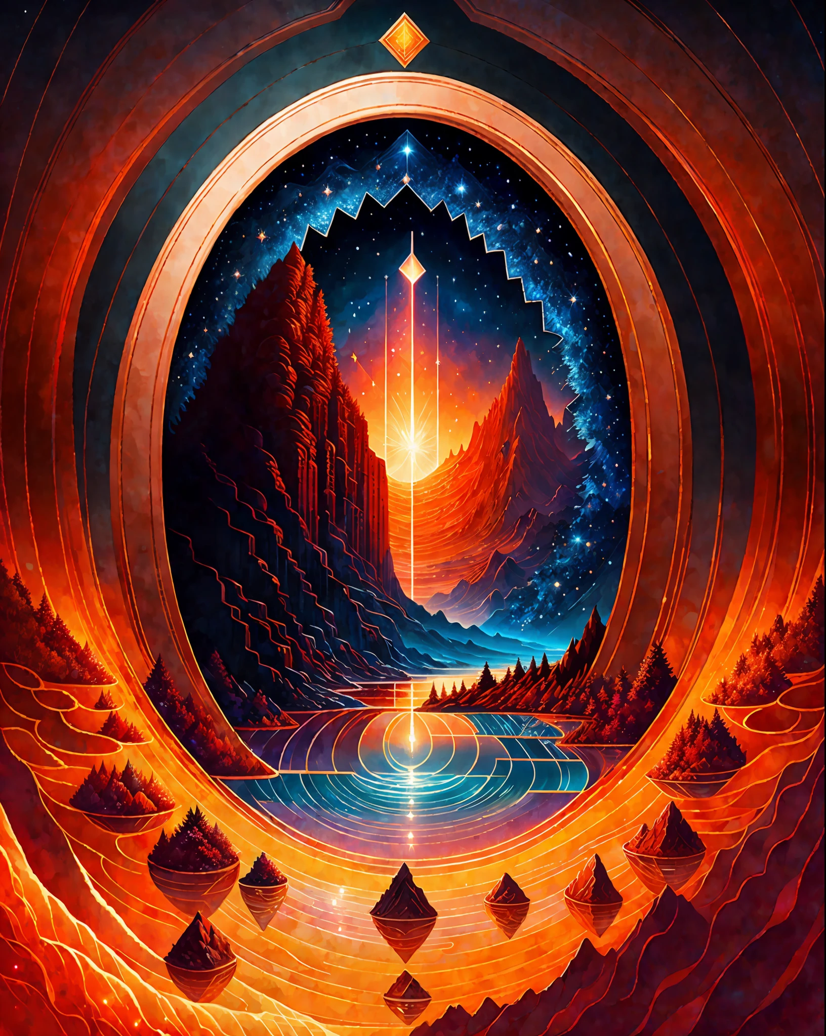 A beautiful Earth full of water and lava, intricate, masterpiece, expert, very detailed, 4k, composition, frame, center, symmetry, painting, intricate, volumetric lighting, beautiful, rich dark masterpiece, sharp focus, ultra-detail, in the style of Dan Mumford and Marc Simonetti, astrophotography
