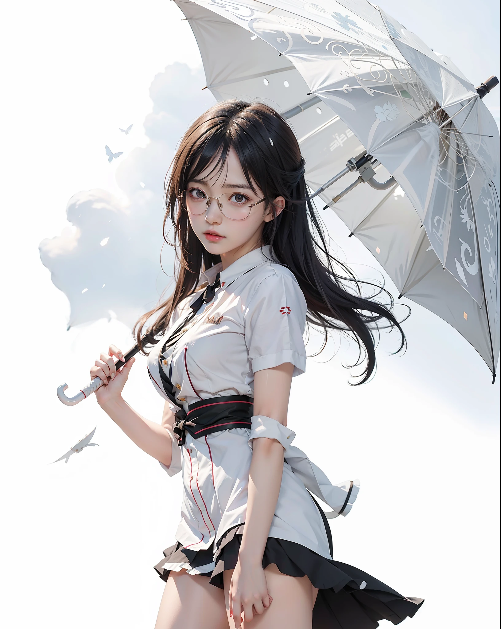 anime girl with glasses holding an umbrella and a white shirt, smooth anime cg art, anime moe artstyle, anime visual of a cute girl, render of april, guweiz, nagatoro, (anime girl), artwork in the style of guweiz, kantai collection style, makoto shinkai. digital render, raining, holding a umbrella, rin
