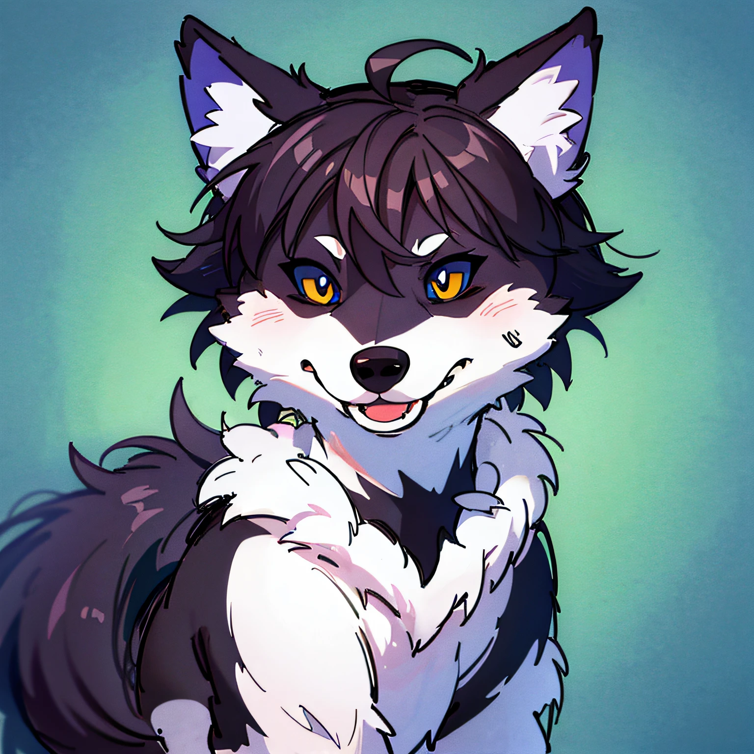 Happy  wolf, solid color background