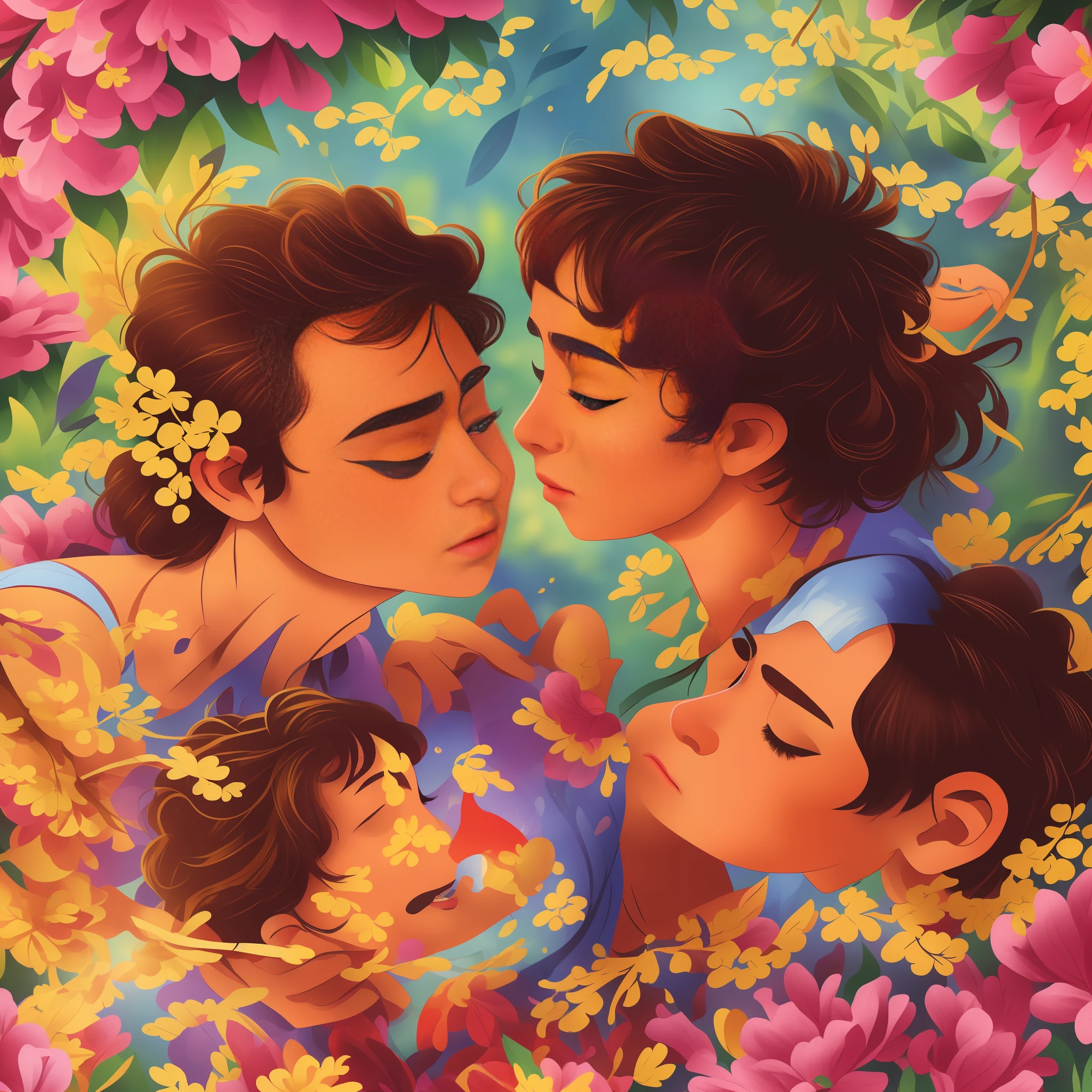 ((masterpiece, best quality)), 8k UHD, passionate love scene between man and woman, top-down view, vibrant colors and high saturation style.