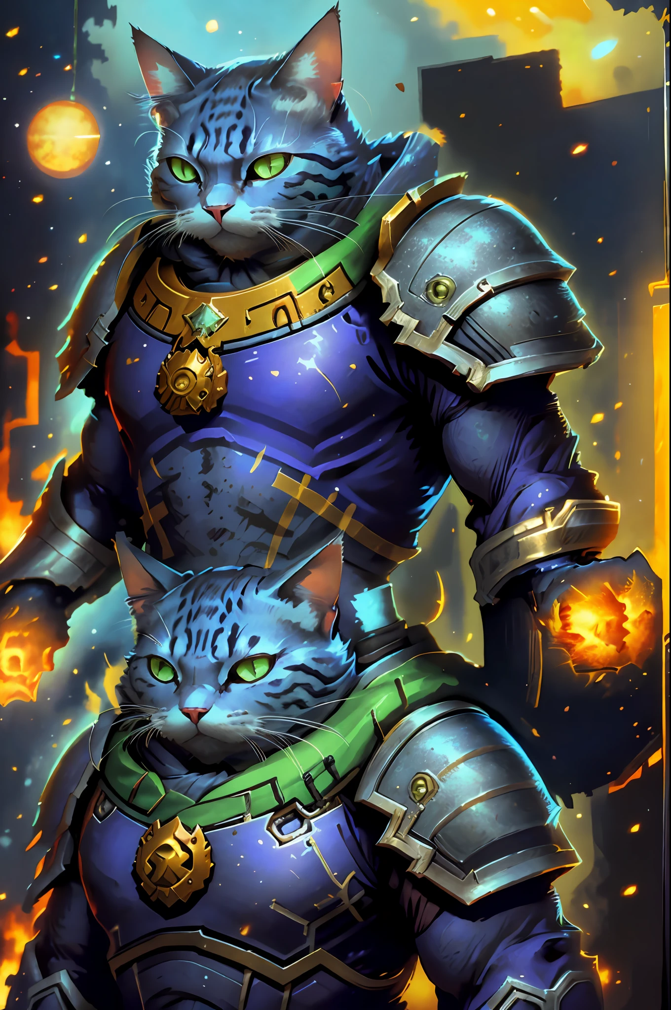 a cat space marine, warhammer, detailed, detailed armor, cat head, masterpiece, best quality --auto --s2