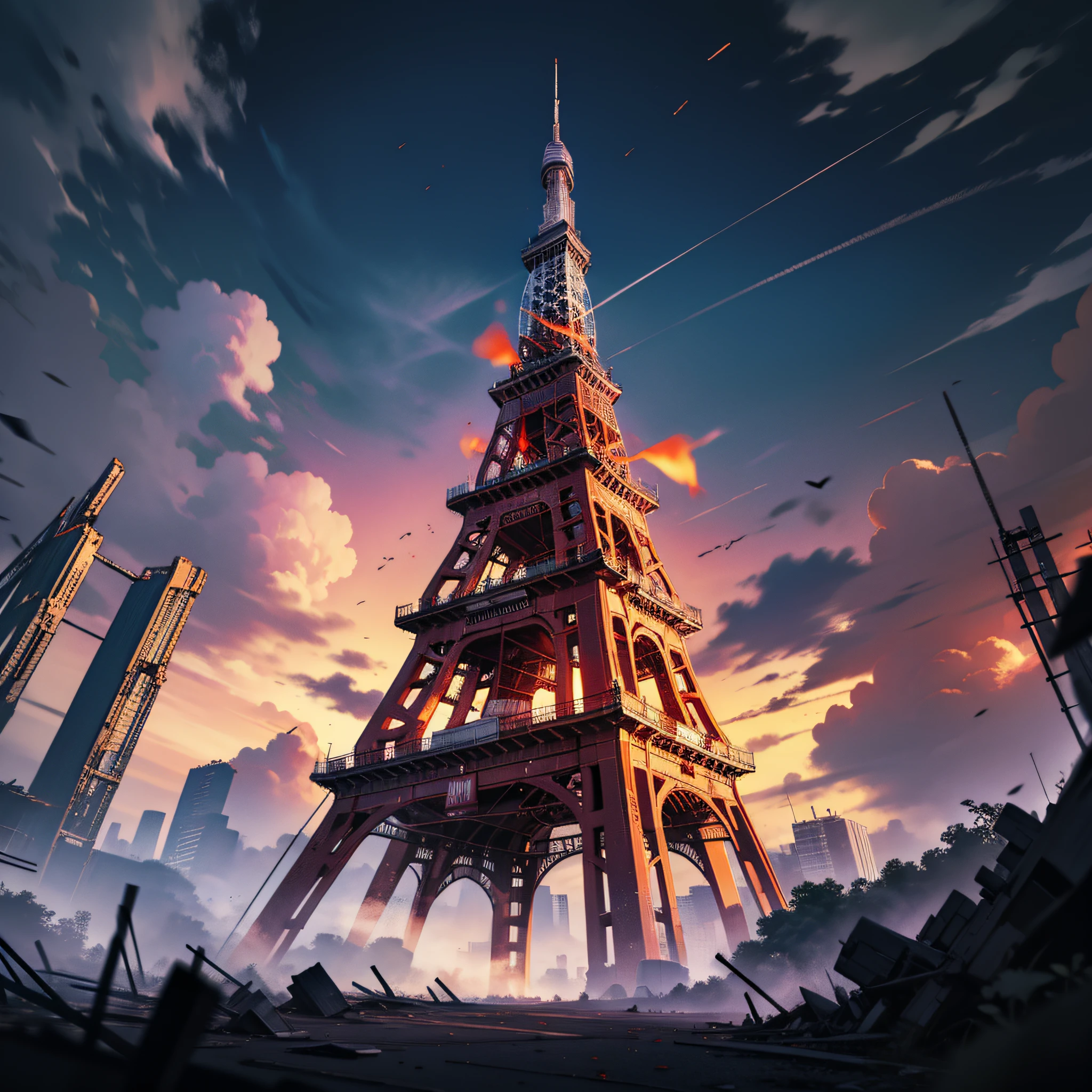 Tokyo Tower, destroyed, ruins scene