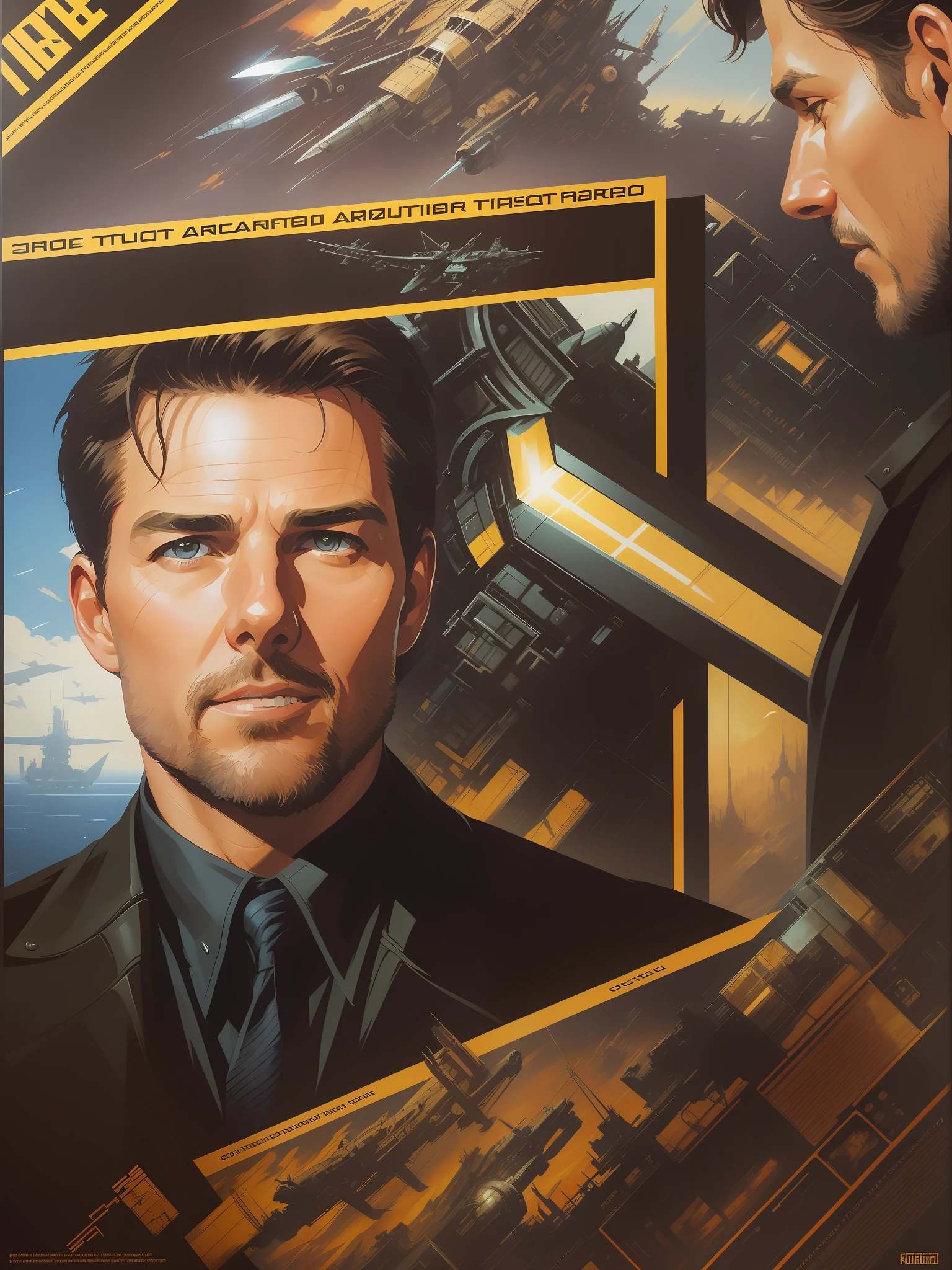 Tom Cruise from Top Gun, vhs effect, (poster:1.2),poster on wall, nostalgia, movie poster, (skin texture), intricately detailed, fine details, hyperdetailed, raytracing, subsurface scattering, diffused soft lighting, shallow depth of field, by (Oliver Wetter) professional majestic oil painting by Ed Blinkey, Atey Ghailan, Studio Ghibli, by Jeremy Mann, Greg Manchess, Antonio Moro, trending on ArtStation, trending on CGSociety, Intricate, High Detail, Sharp focus, dramatic, photorealistic painting art by (greg rutkowski:1.4), bokeh --auto --s2