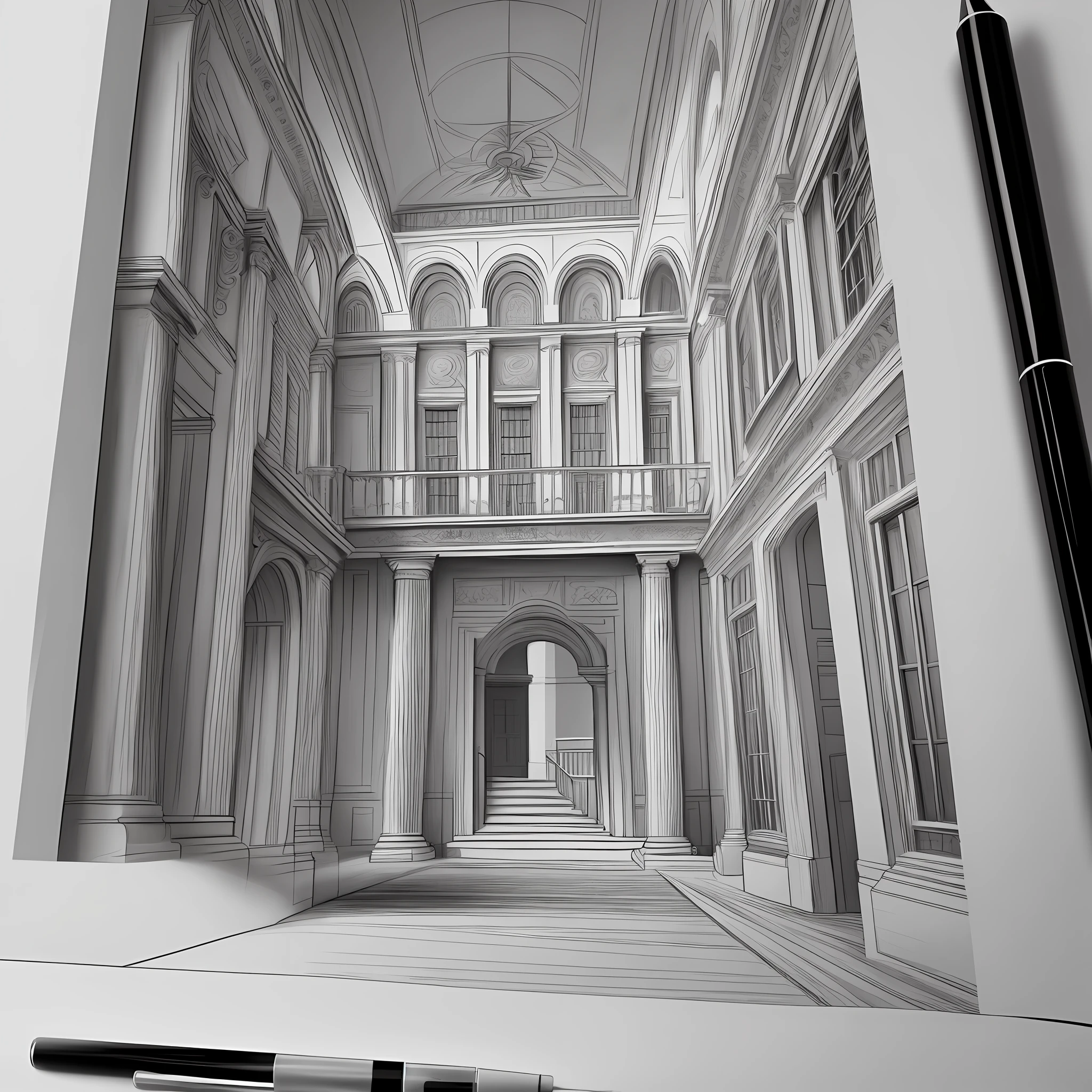 Pen, architecture, scene, sketch, black and white