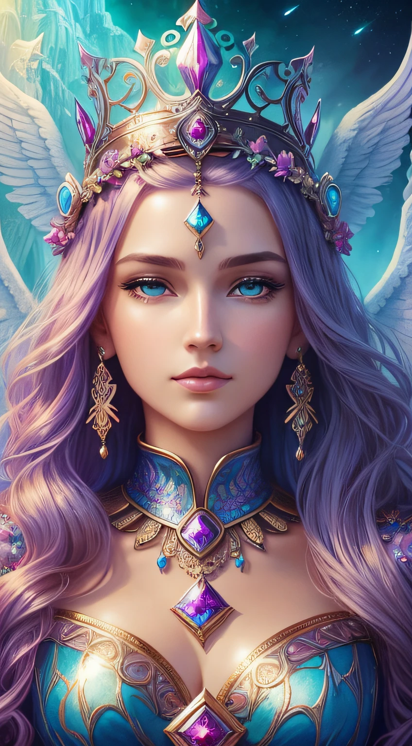 Close-up of woman wearing crown on her head, digital art fantasy art, detailed fantasy digital art, digital art fantasy, beautiful fantasy art, very beautiful fantasy art, beautiful fantasy art portrait, fantasy digital art, colorful digital fantasy art, fantasy style art, beautiful art UHD 4K, 4K fantasy art, 4K highly detailed digital art, flat belly, fair smooth, full body, plump twin peaks, 8K high quality detail art, beautiful fantasy queen, beautiful angel , 4K highly detailed digital art, (((Beautiful Fantasy Queen)), mysterious Atlantean Valkyrie, Beautiful Young Spirit of the Wind, Celestial Goddess, James Jean Soft Light 4K, Yuri Schvedorf and Tom Bagshaw, Beautiful Digital Art, Sylvain Sarrell and Igor Mosky --auto --s2