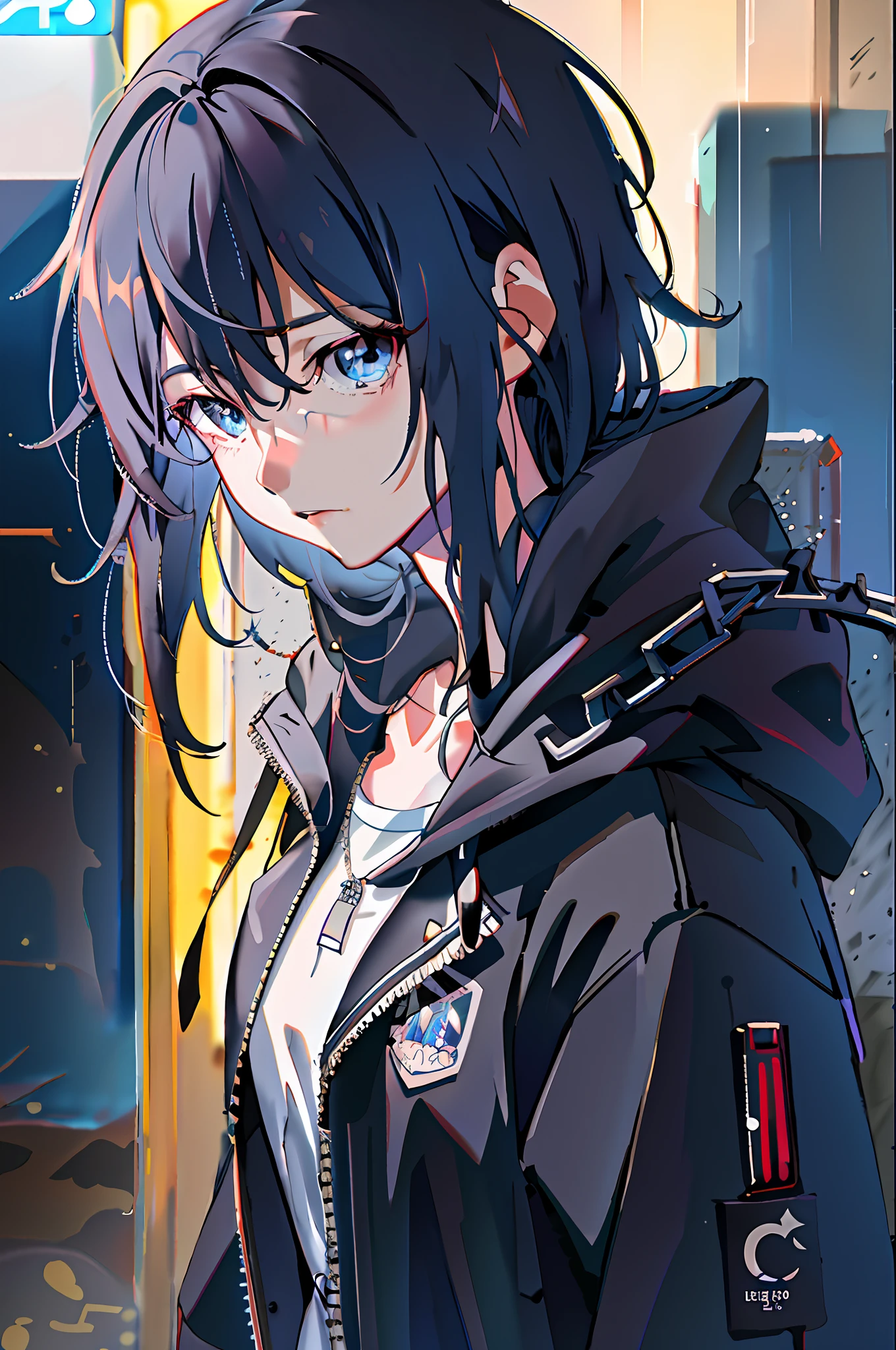UHD, retina, masterpiece, super detail, high details, high quality, best quality, highres, 16k,black hair and blue eyes anime girl standing in front of bus, cyberpunk anime girl in hoodie, best anime 4k konachan wallpaper, anime style 4k, anime moe art style, badass anime 8 k, anime wallpaper 4k, anime wallpaper 4k, anime wallpaper 4k, Anime Art Wallpaper 8 K, Anime Art Wallpaper 4K, Anime Art Wallpaper 4 K