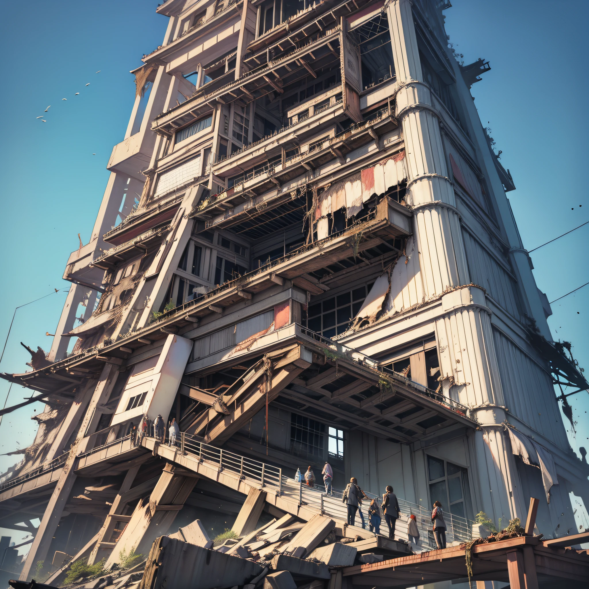 Monster, tall, Tokyo Tower, destroyed, ruins scene