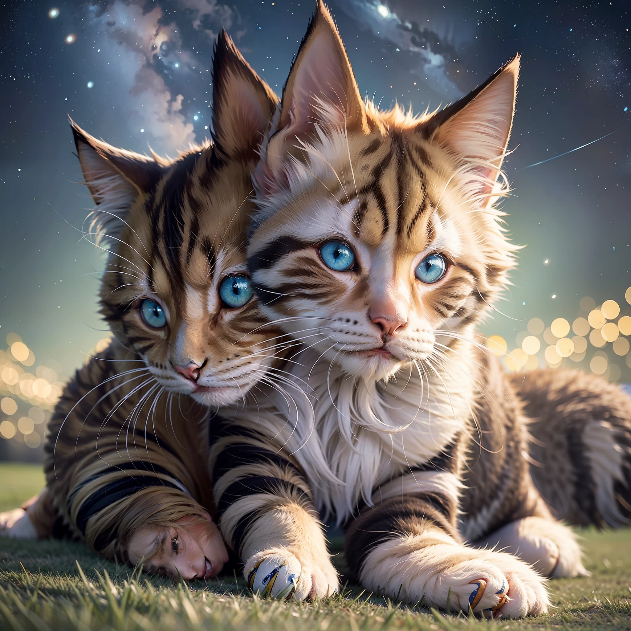 Van Gogh, starry sky, football match, Chinese team, Brazilian team, a cat licking its fur