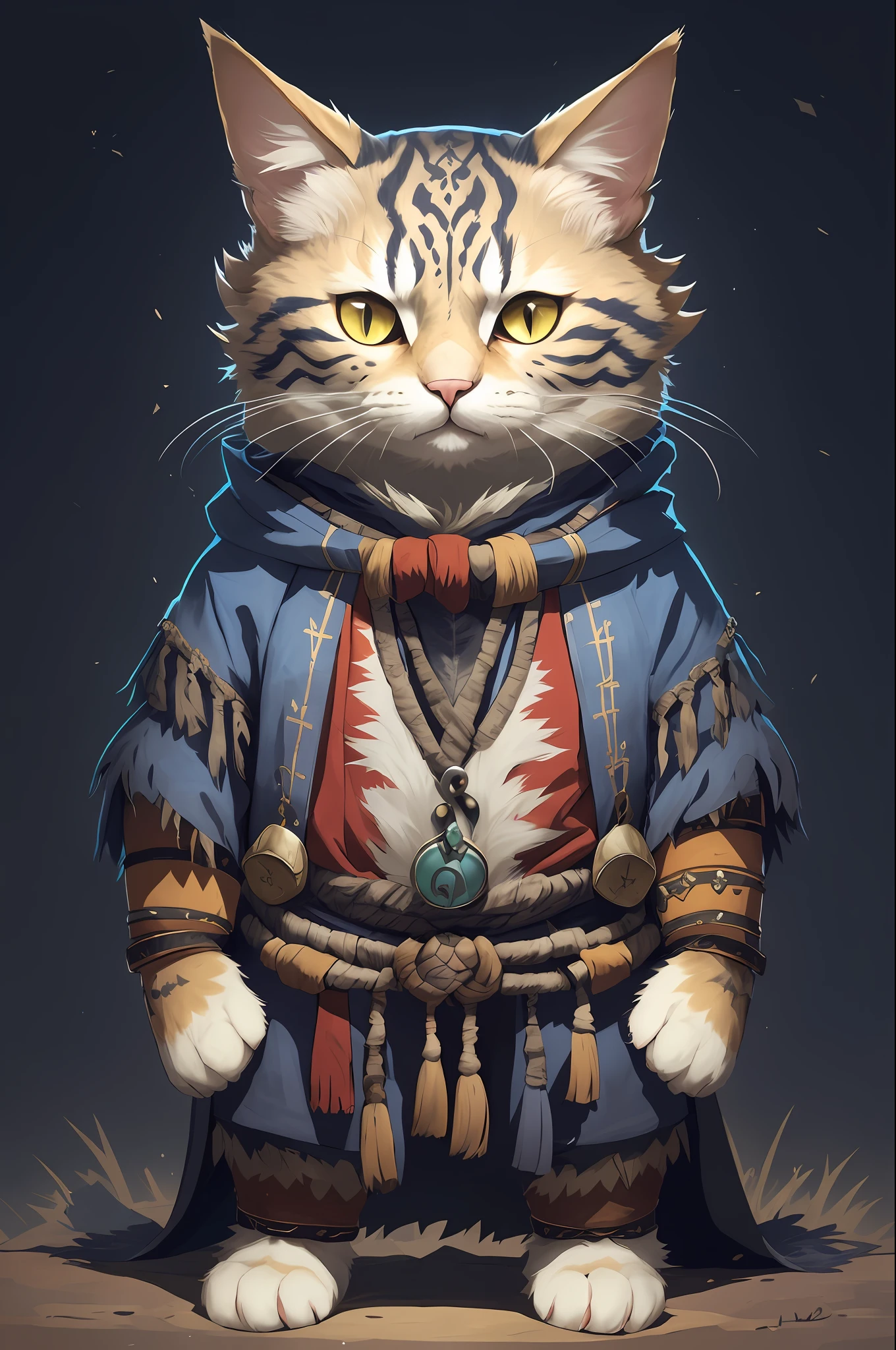 there is a cat dressed in a costume and a sword, cat warrior, tabaxi monk, furry fantasy art, an anthro cat, furry character portrait, anthro cat, anthropomorphic cat, hyperdetailed fantasy character, samurai cat, anthropomorphic cat ninja, great character design, fantasy character art, cute detailed digital art, stunning character art